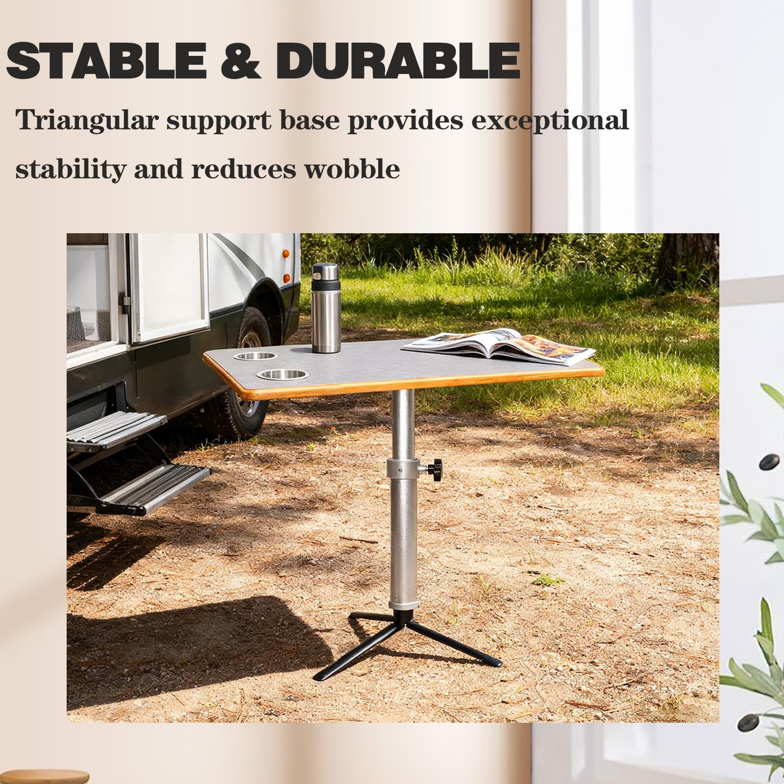 Tavolo regolabile per camper con gambe in alluminio, 80 x 40 cm, portatile, con portabicchieri, altezza regolabile, per interni ed esterni, per furgone, barca, campeggio, piccoli spazi