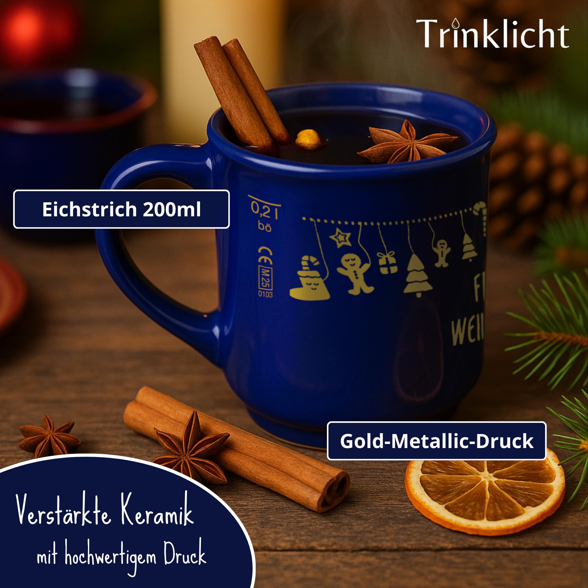 12 Glühweintassen 0,2L Blau mit Henkel Keramik Set