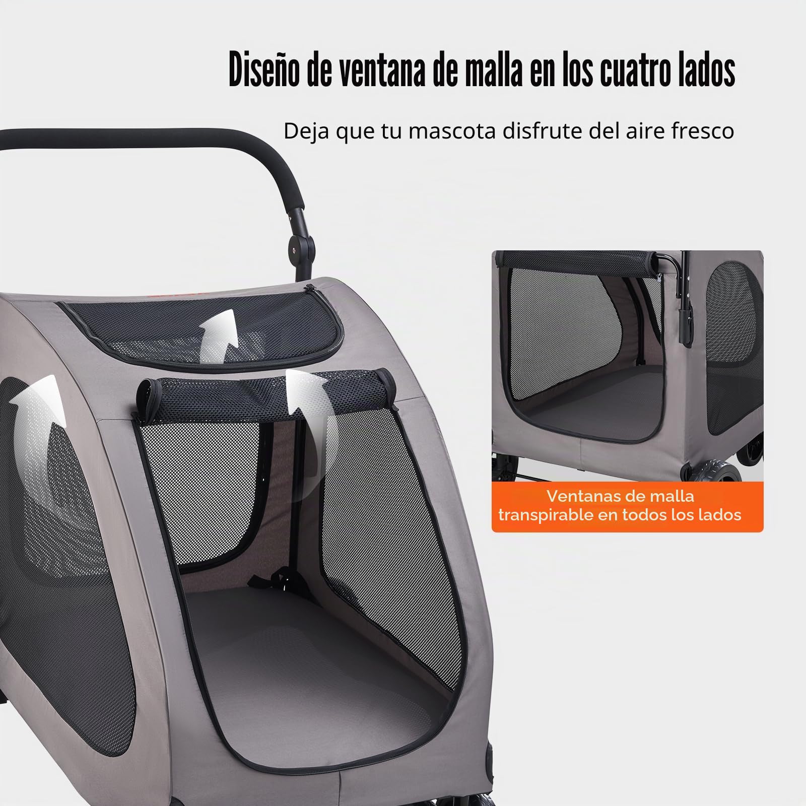 VEVOR Cochecito para Mascotas 4 Ruedas Capacidad de Peso de 173 kg Carrito Portátil para Mascotas con Ventanas de Malla Transpirable Altura Ajustable Cochecito para Animales Pequeños Medianos