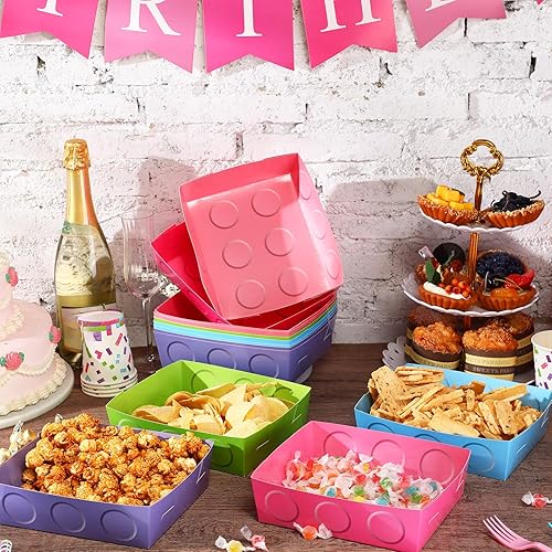 Miniatura 2 de Hoolerry 25 bandejas de papel de 5 libras de papel para fiestas temáticas de ladrillos grandes, bandeja desechable para servir aperitivos para