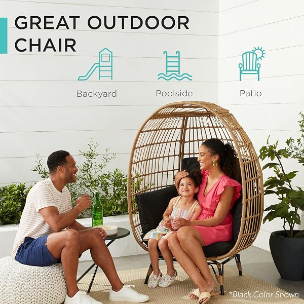 Best Choice Products Wicker Egg Chair, Oversized Indoor Outdoor Lounger for Patio, Backyard, Living Room w/ 4 Cushions, Steel Frame, 440lb Capacity - Ivory - 4