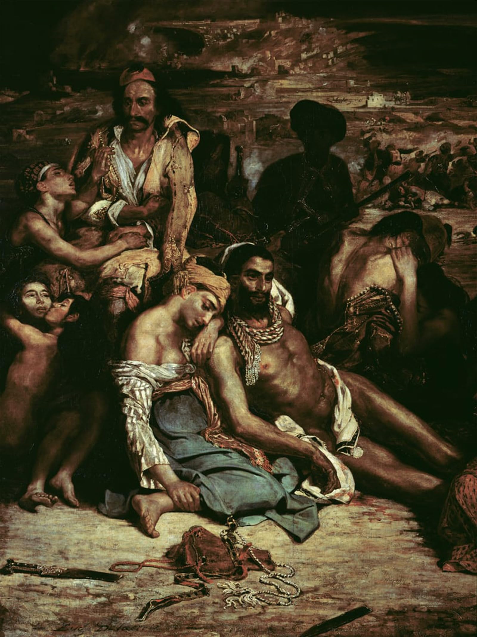 ARTXLXXBN Famous Prints Artwork Pictures Poster Painting Art Scenes From the Massacre of Chios by Ferdinandeugene Delacroix Artwork Landscape Pictures for Home Decor 60x90cm