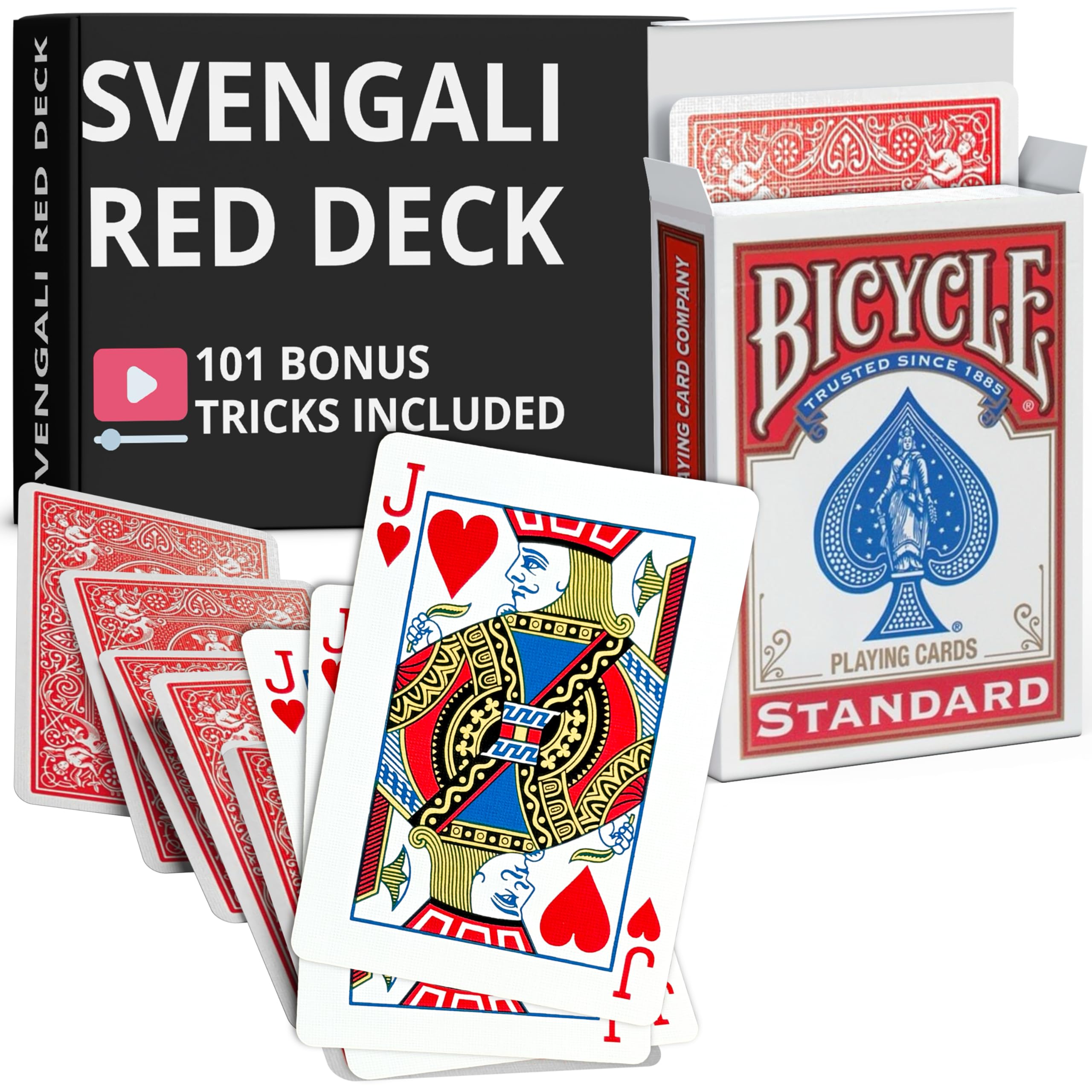 Ted's Sterling Magic Precision Red Rider Back Bicycle Svengali Deck with Instructions for 100+ Tricks (Jack of Hearts)