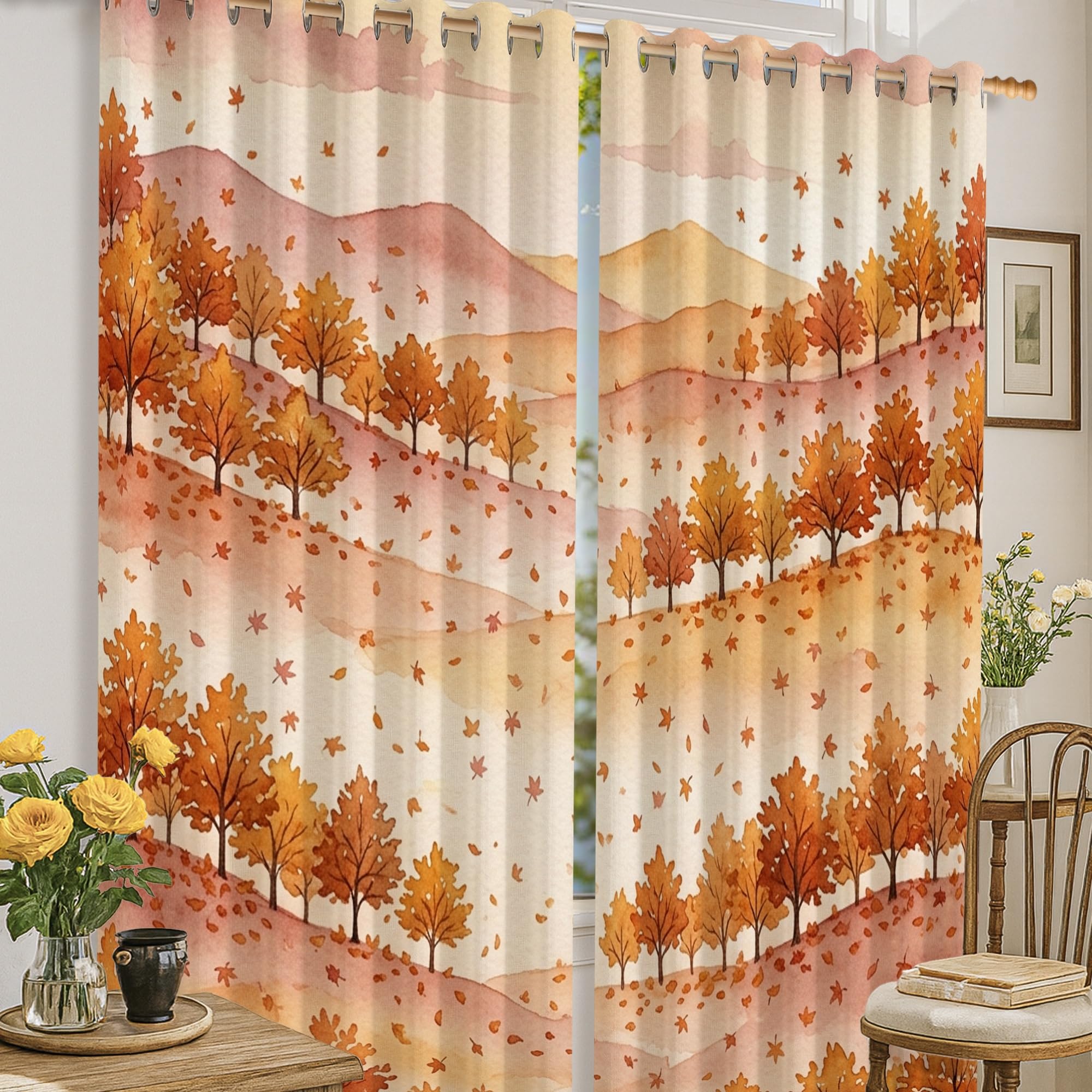 Rideaux occultants lavables en machine avec motif nature orange