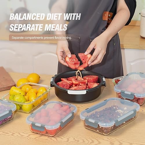 Miniatura 6 de 10-Pack Meal Prep Containers with Snap Locking Lids, Glass Airtight Lunch, Food Storage Containers, Microwave, Oven, Freezer and Dishwasher