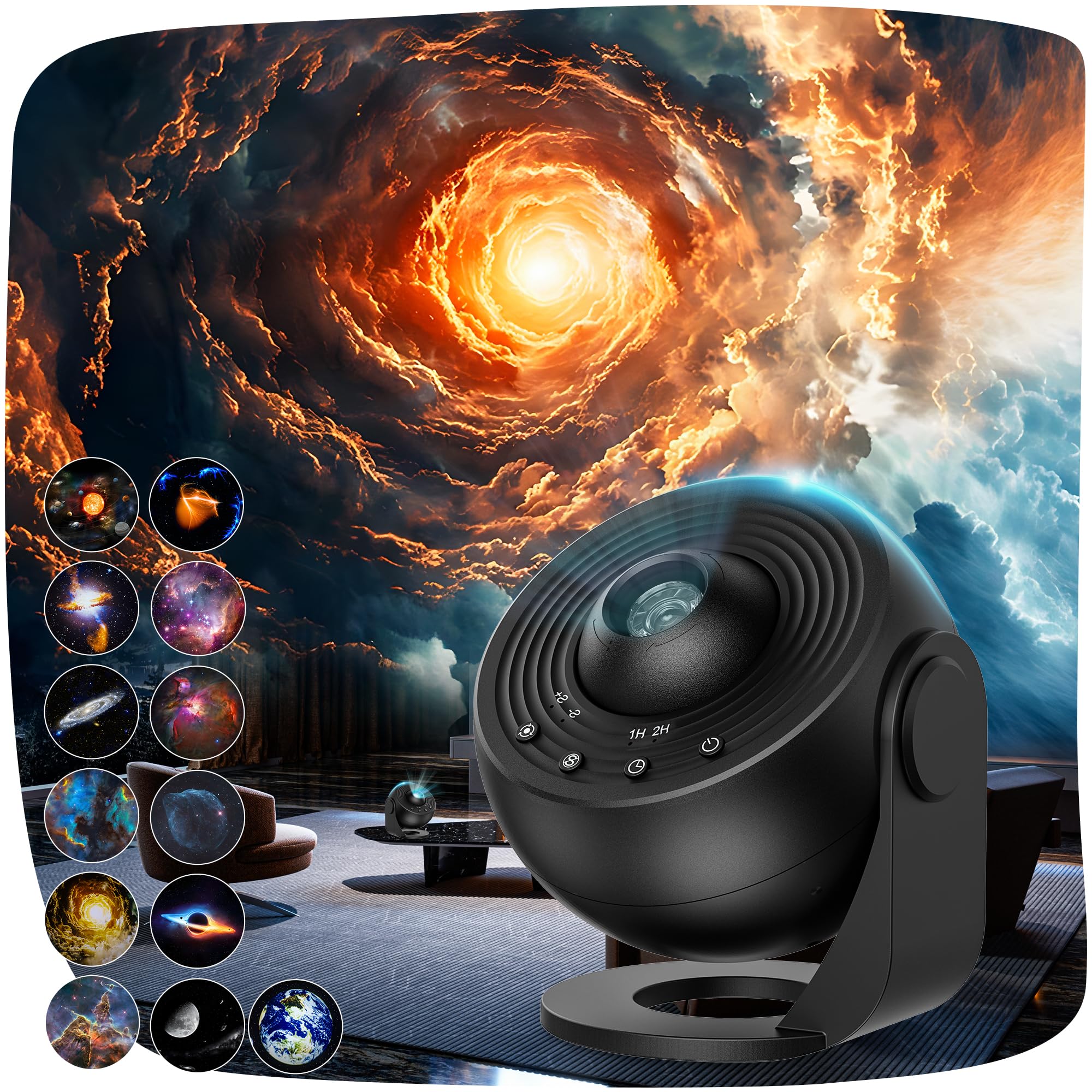 Proyector Estrellas Planetario Pro con 13 Discos de Película, Proyector de Galaxias y Estrellas Real con 13 Discos de Película, Luz Nocturna Infantil,Rotación 360 °, Temporizador