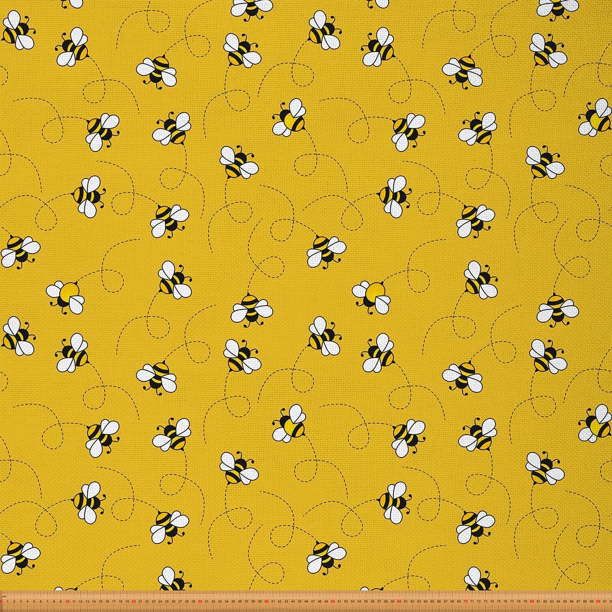 Cute Bees Fabric by The Yard,Cartoon Bee and Flowers Upholstery Fabric,Nature Spring Garden Bee Fabric for Upholstery and Home DIY Projects,1 Yard,(L92*W150cm) Yellow Black — image 1