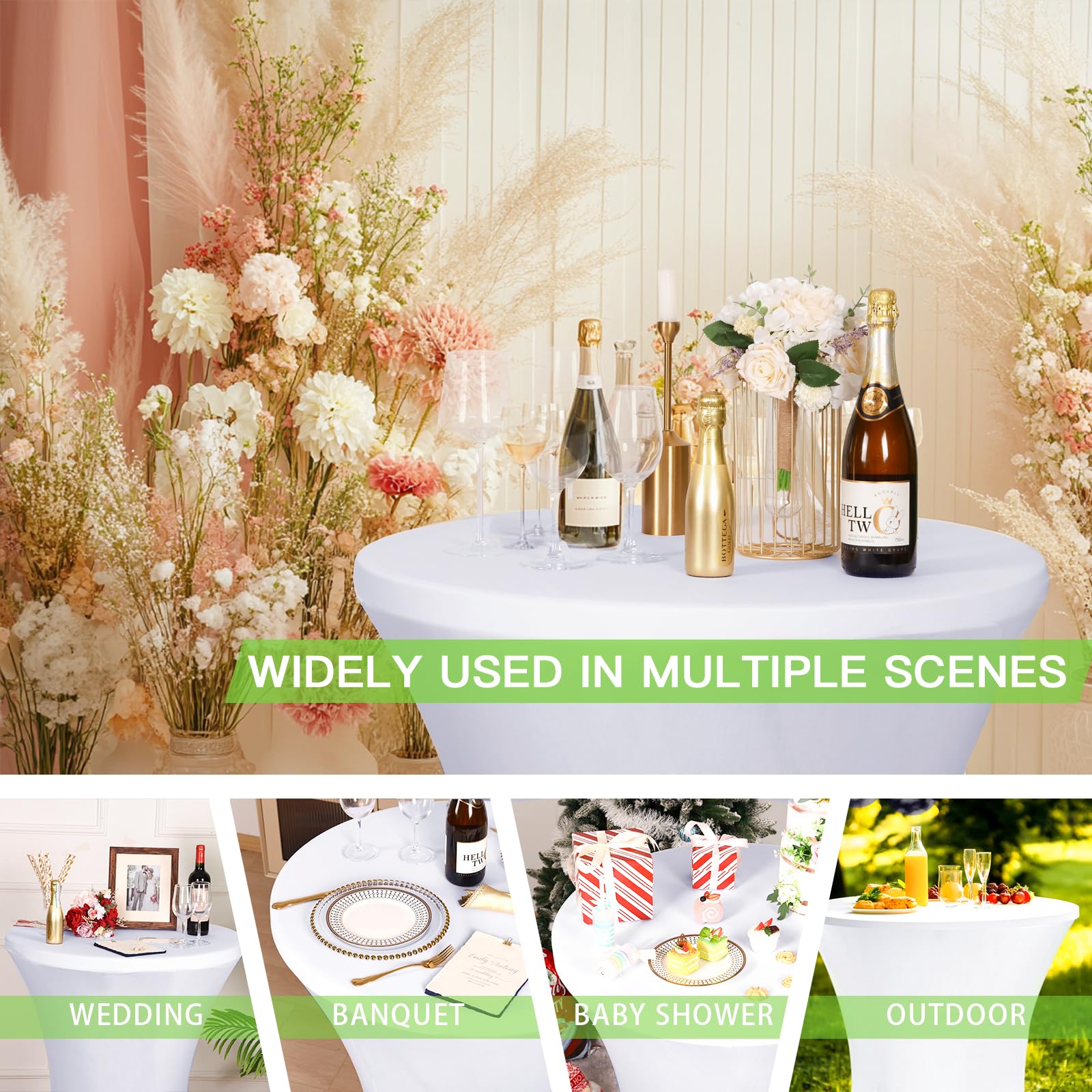 Fixwal Paquete de 4 fundas de mesa de cóctel de elastano, 32 x 43 pulgadas, color blanco, ajustadas, elásticas, para fiestas, bares, pub, bodas, banquetes