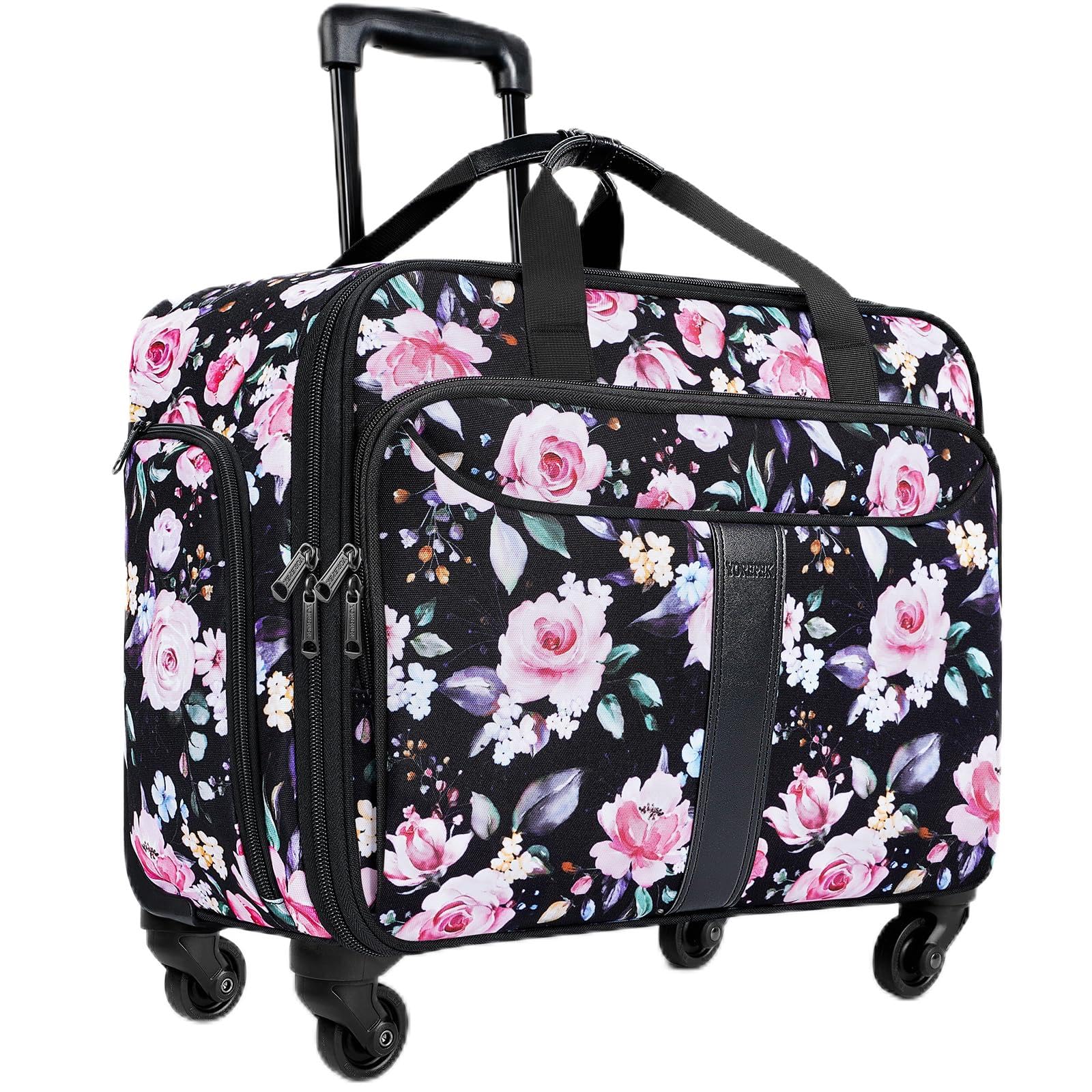 YOREPEK Rolling Laptop Bag, Rolling Briefcase Bag for Women with Spinner Wheels, 17.3 Inch Rolling Computer Bag Water Resistant Overnight for Work/Travel/Business, Floral