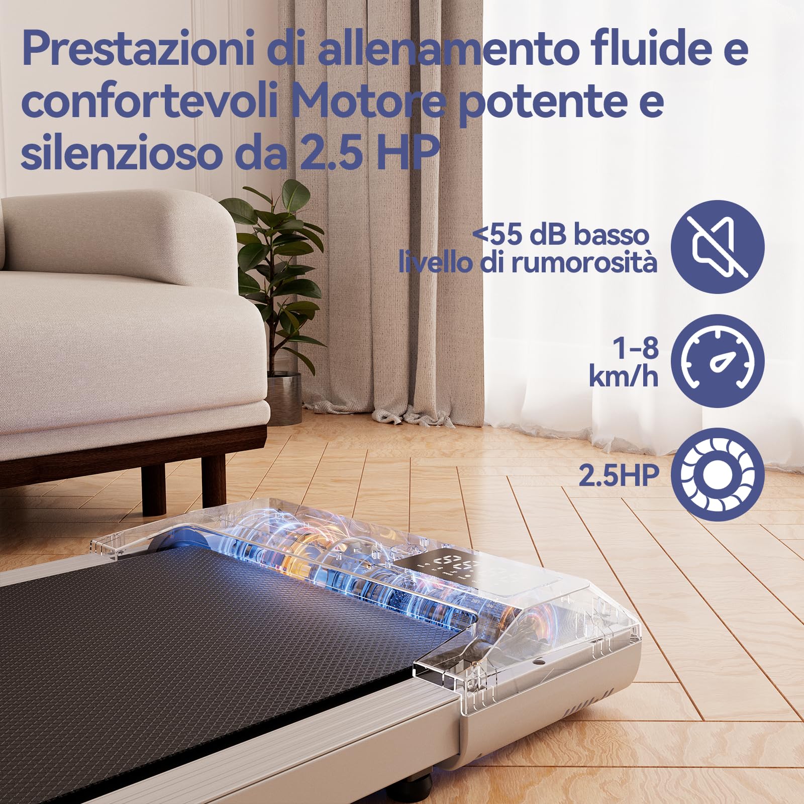 Copant Tapis roulant, tapis roulant con LCD Scarn, pedana da 2,5/3.0 HP con APP e controllo remoto, carico massimo Max 136 kg,con corsi di allenamento e corse, 1-6/12km/h per casa o ufficio