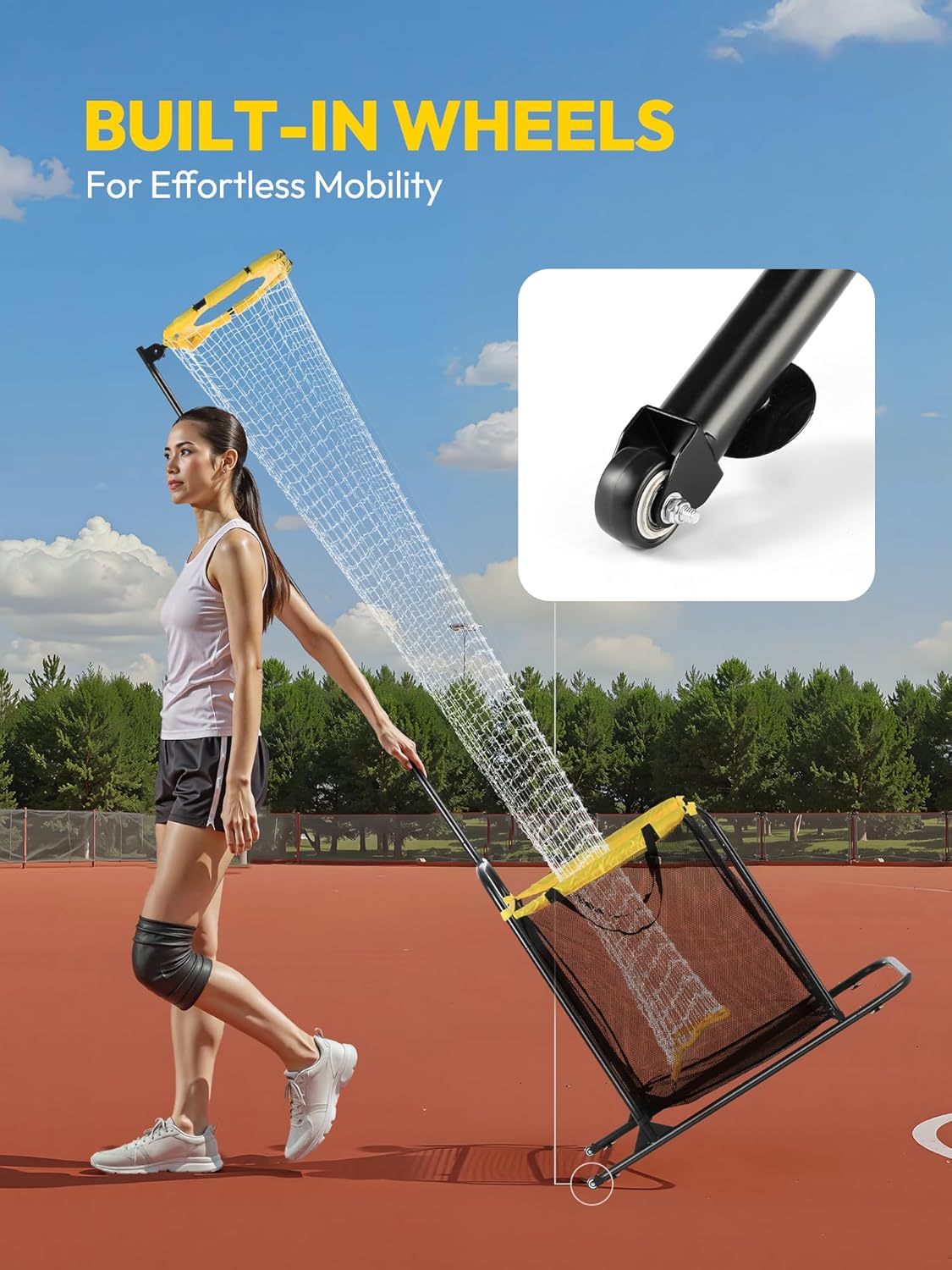 A11N SPORTS Adjustable Volleyball Setter Trainer Net with 5 Angles & Height Settings, Portable Volleyball Training Equipment with 2 Target Modes and Wheels, Perfect for Serving, Spiking, Setting