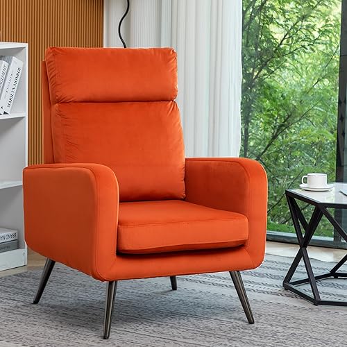 HCHAIRH Silla decorativa de terciopelo con respaldo alto silla de sofá individual de acento moderno de mediados de siglo silla de ocio cómoda y