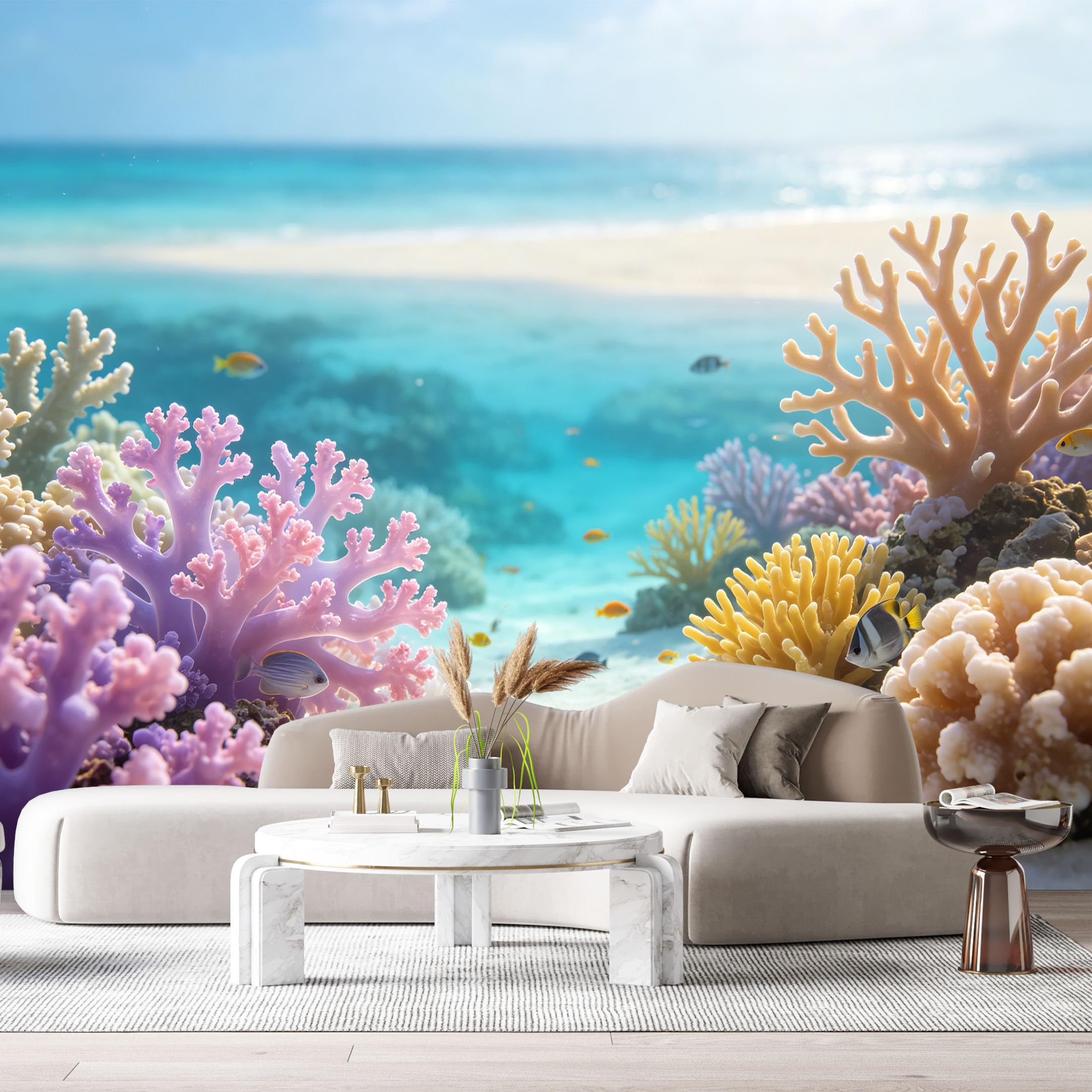 Custom Size Wall Murals Coastal Ocean Marine Tropical Reef Underwater Fish SelfAdhesiveWall Fabric Removable Wallpaper Wall Decor for Living Room Bedroom Bathroom