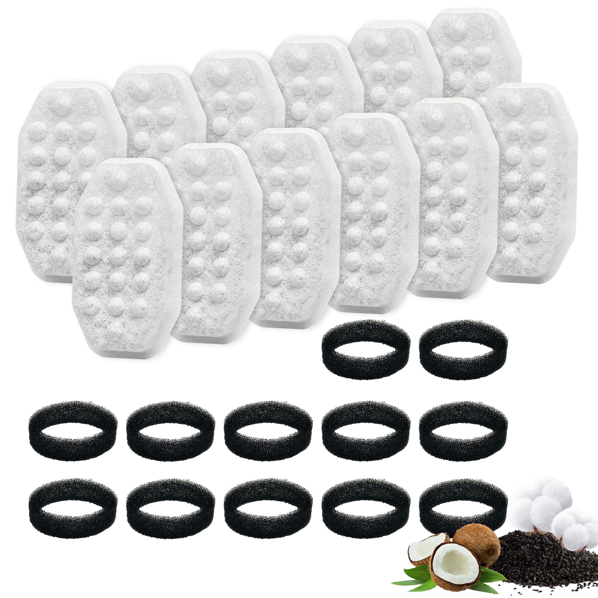 Cat Fountain Filter Replacement, Cat water fountain filter compatible with Rellaty 3.2L/108oz Cat Water Fountain, 12 Pet Fountain Filters with 12 Sponge Filters （12+12）