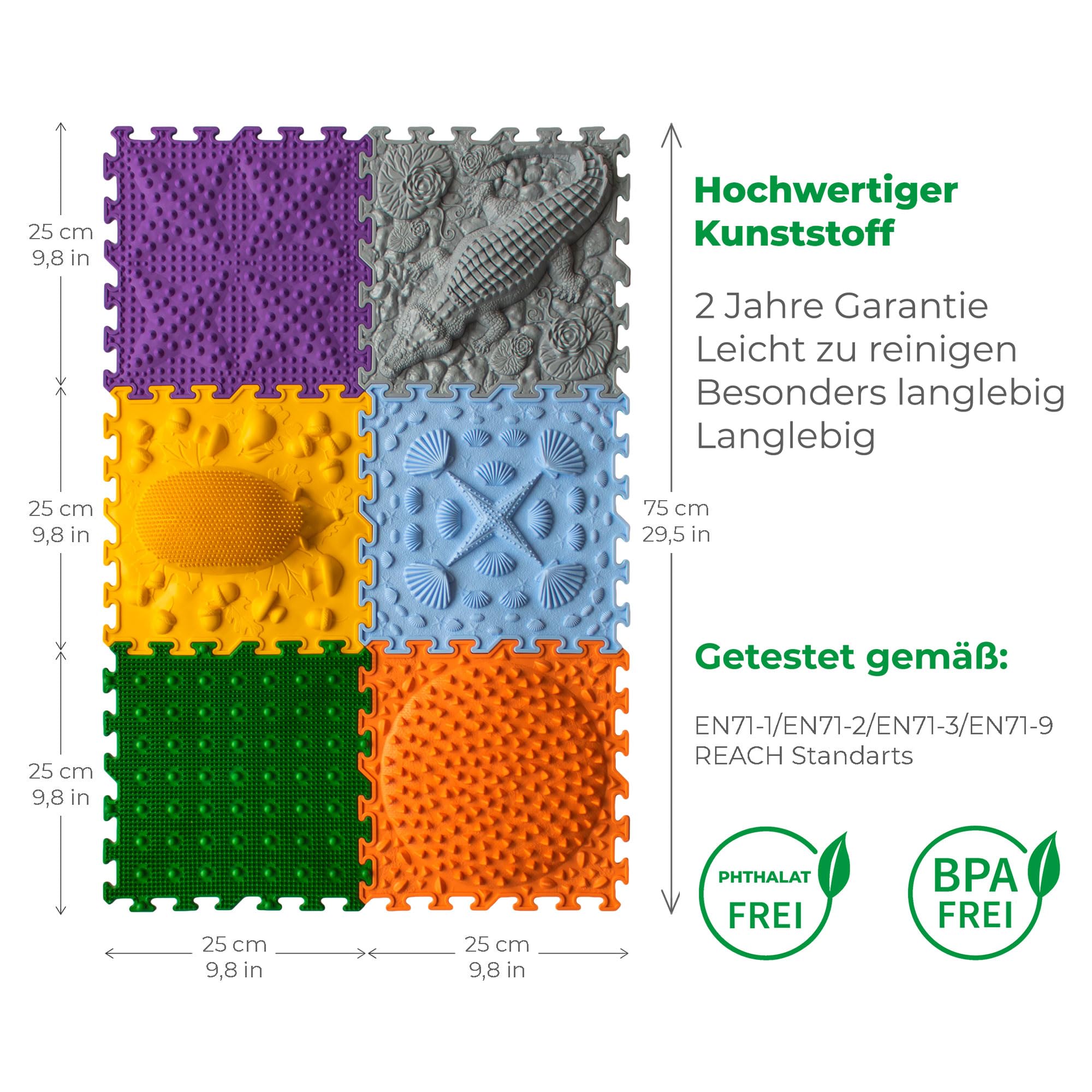 Massage Puzzle sensorische Bodenmatte - Orthopädische Spielmatte für Kinder oder als Baby Spielzeug, Puzzlematte Unterlage für den Boden (Junge Forscher)