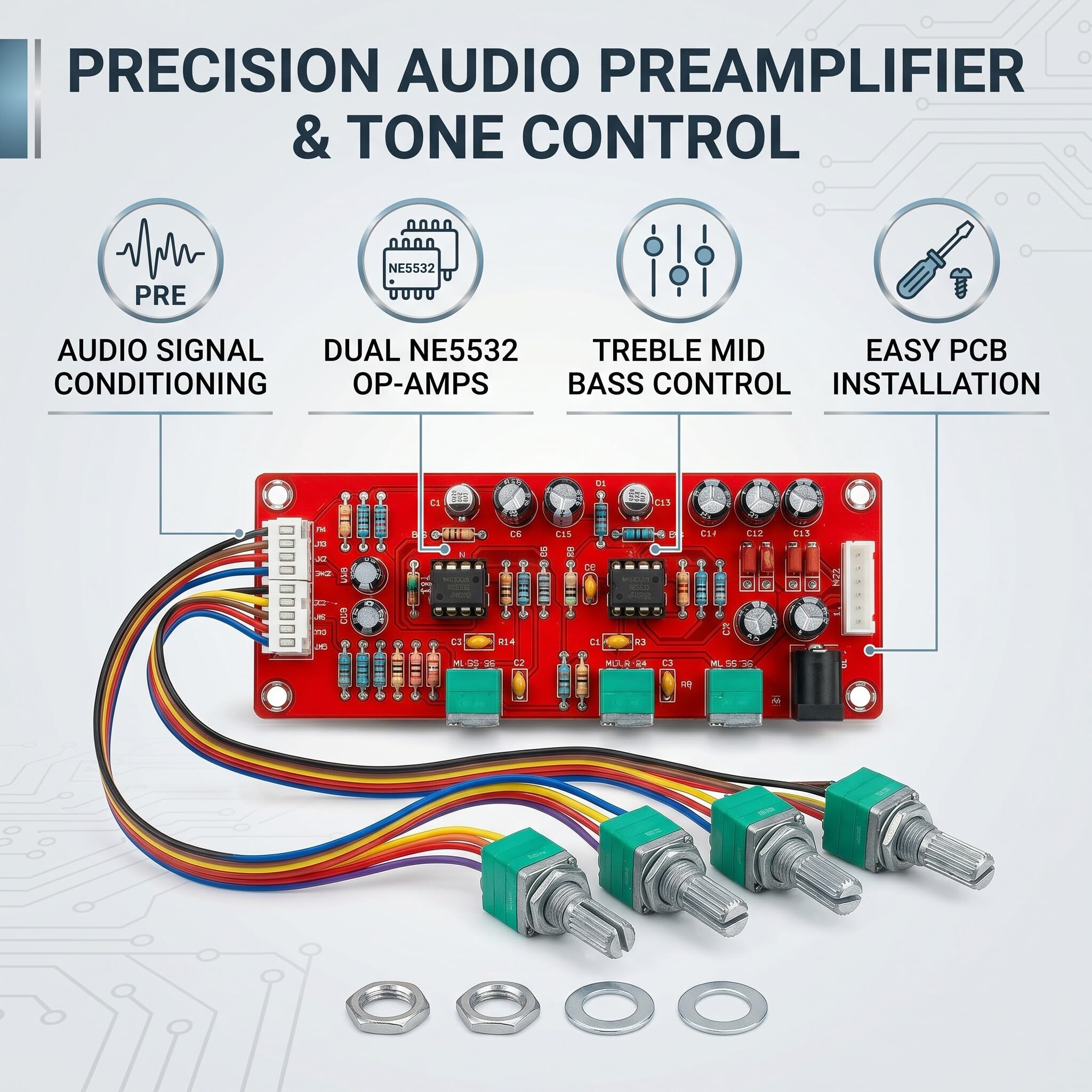 Preamplificatore Audio Professionale PCB con Controllo Volume e Tono Bassi Midrange Alti per Amplificatore Alta Fedeltà