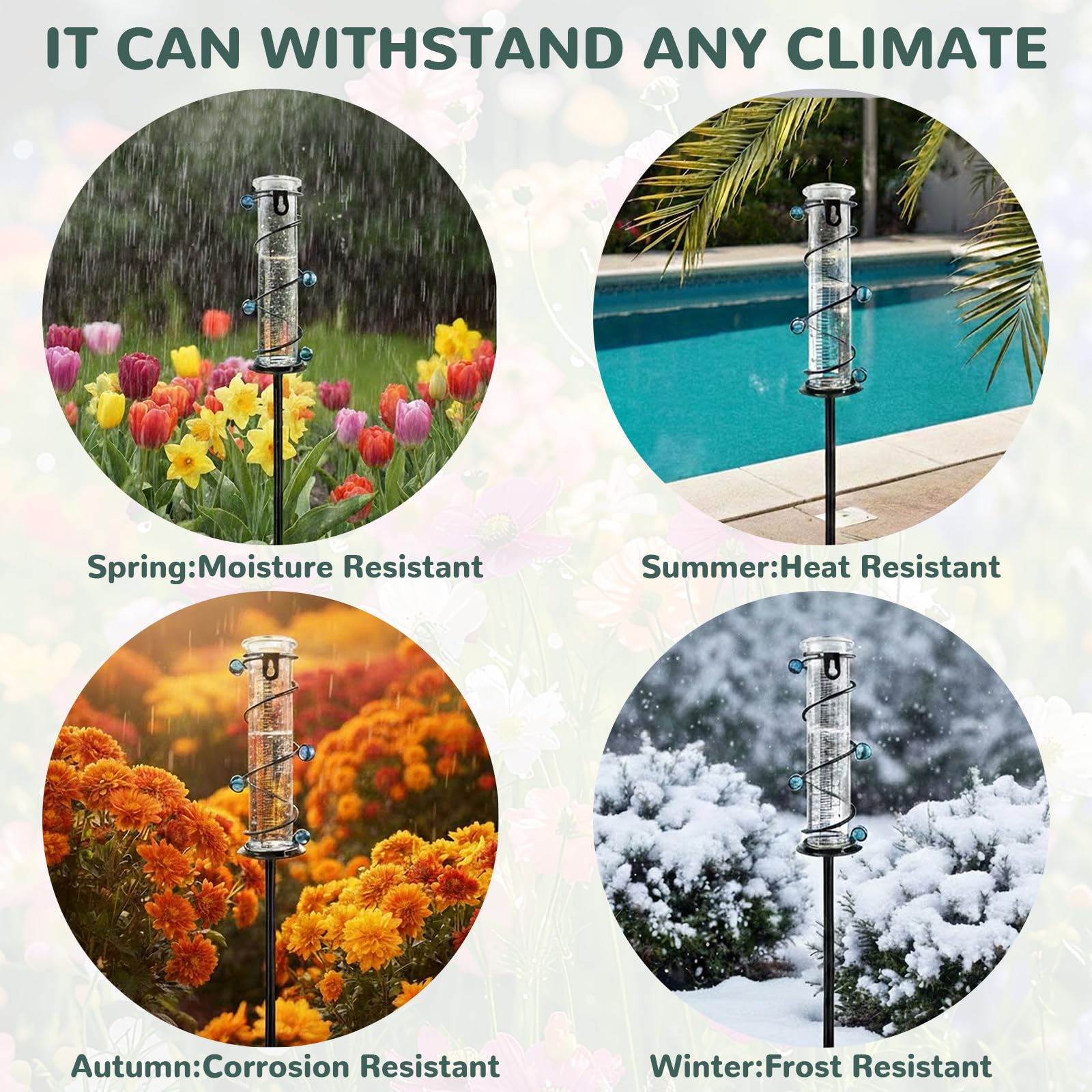 Qibivfo Regenmesser, Regenmesser Frostsicher mit Metallständer, Gut Ablesbar, Gartenzubehör, für Außenbereich Garten Hof Deck Rasen Landschaft - 5