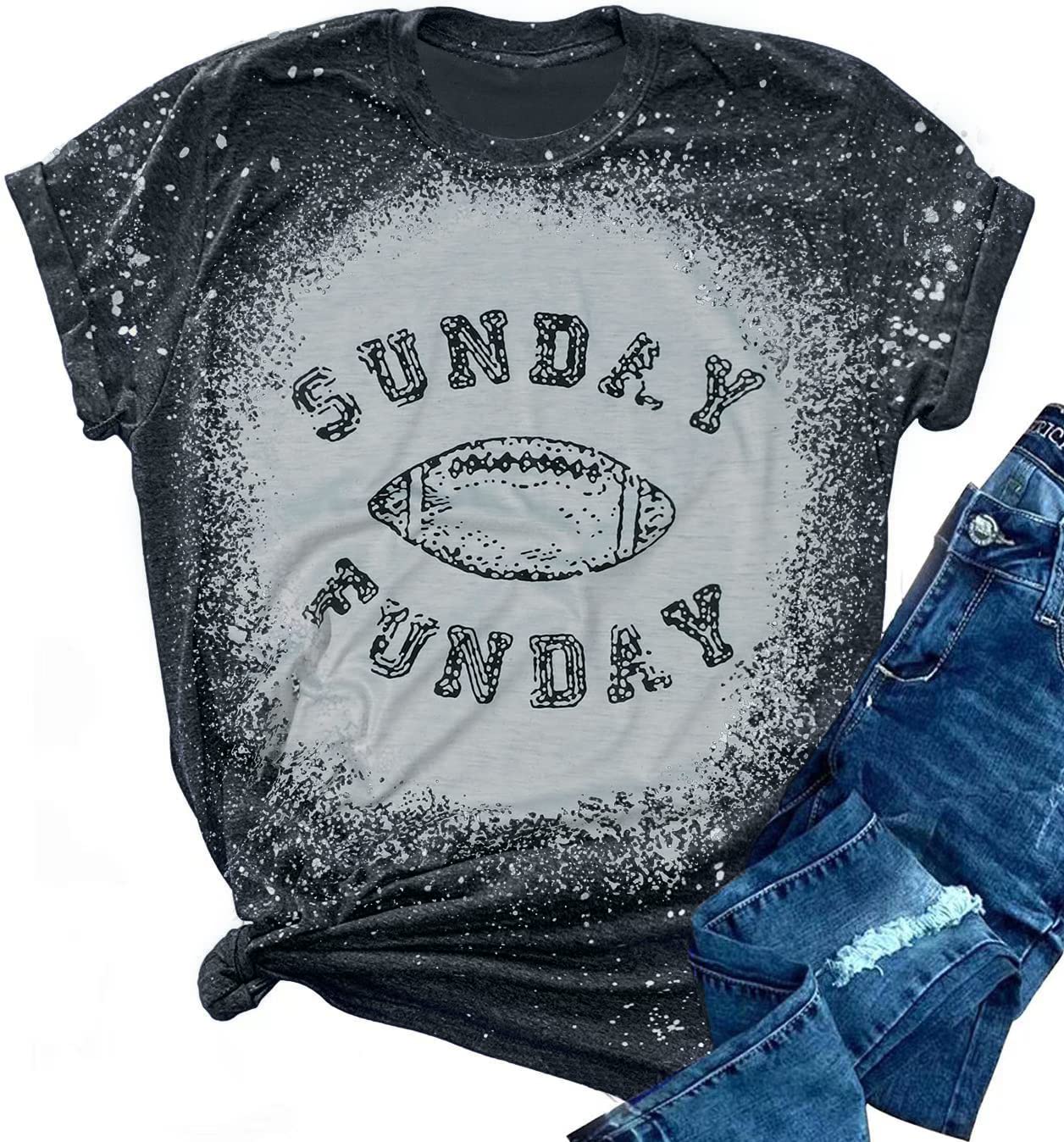 Sunday Funday Shirt Women Cute Football Graphic Tee Shirts Game Day Funny Short Sleeve Casual Tops