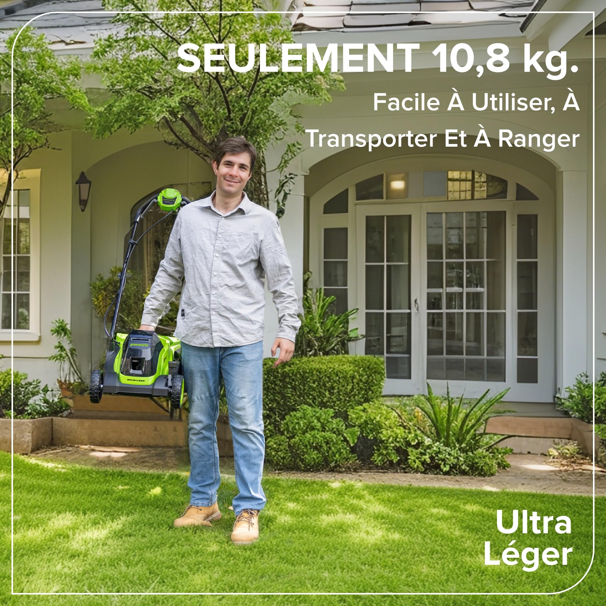 Greenworks 24V Tondeuse Gazon sans Fil avec Moteur sans Brosse, Largeur de Coupe 33 cm, Sac de 30L,Tondeuse Electrique Gazon Inclus Batterie 24V 4Ah et Chargeur, Garantie 3 Ans-MO24L411-01