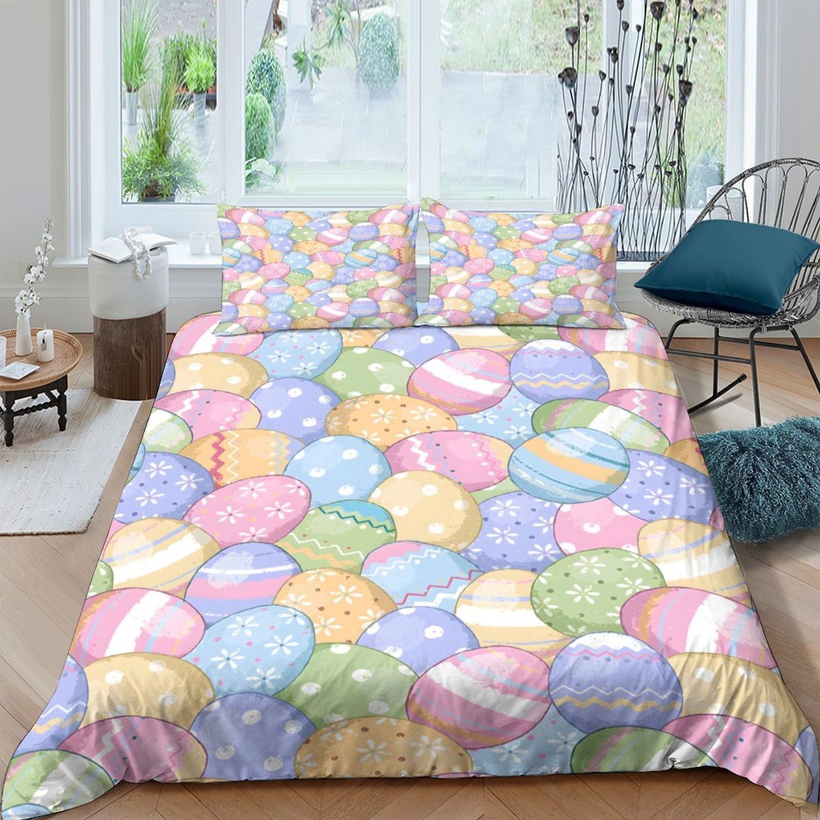 GPLZQXKJNH 3D Printed Pastel Macaron Duvet Cover Set Microfiber Soft Breathable Polka Dot Bedding with 2 Pillowcases for Bedroom Decor Single（135x200cm）