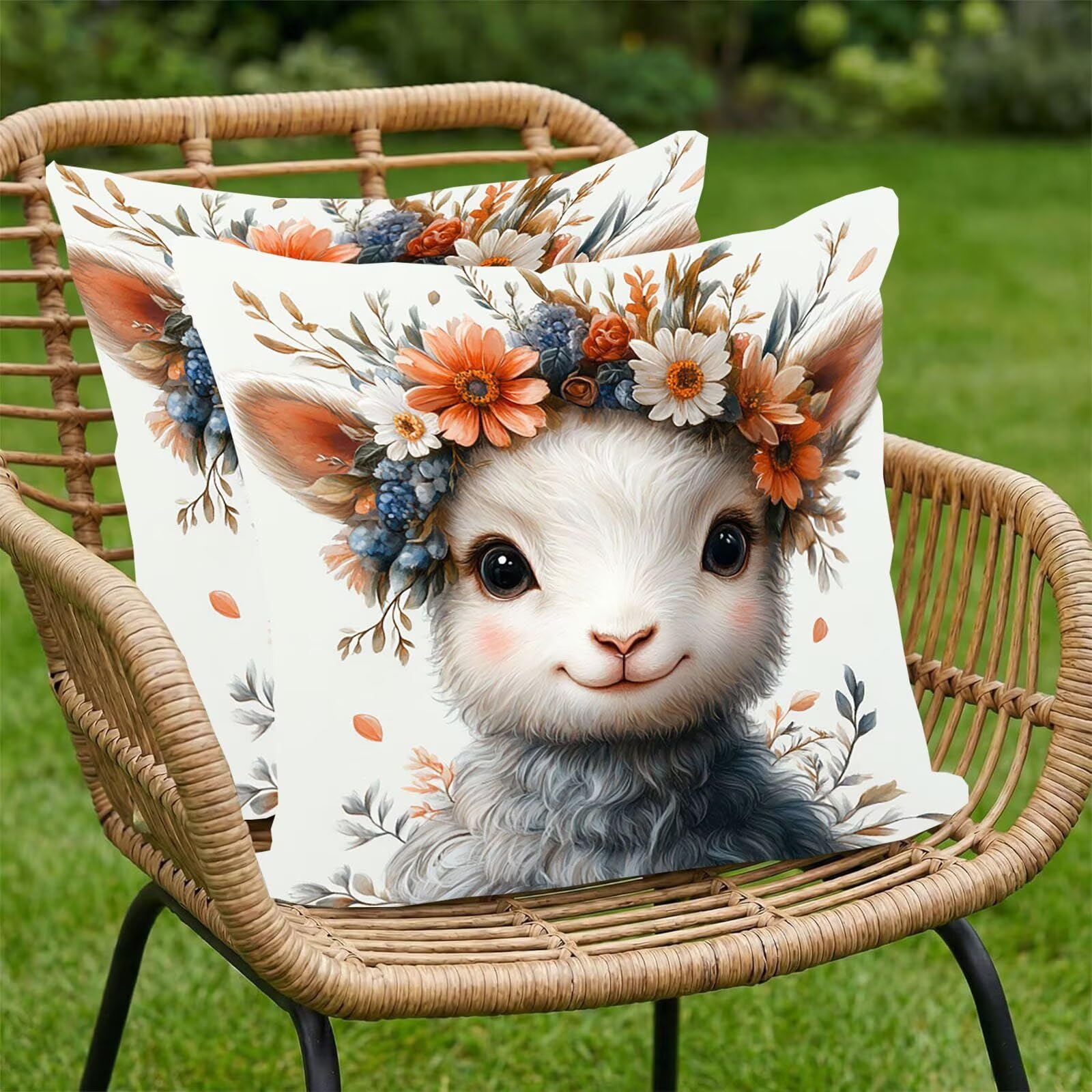 Kwiaty Zestaw 2 poszewek na poduszki Sofa Dekoracyjne Poszewki na poduszki Miękkie lniane poszewki na poduszki Luksusowy styl Sofa Sypialnia 60 x 60 cm Poszewki na poduszki zewnętrzne owca 0P-358