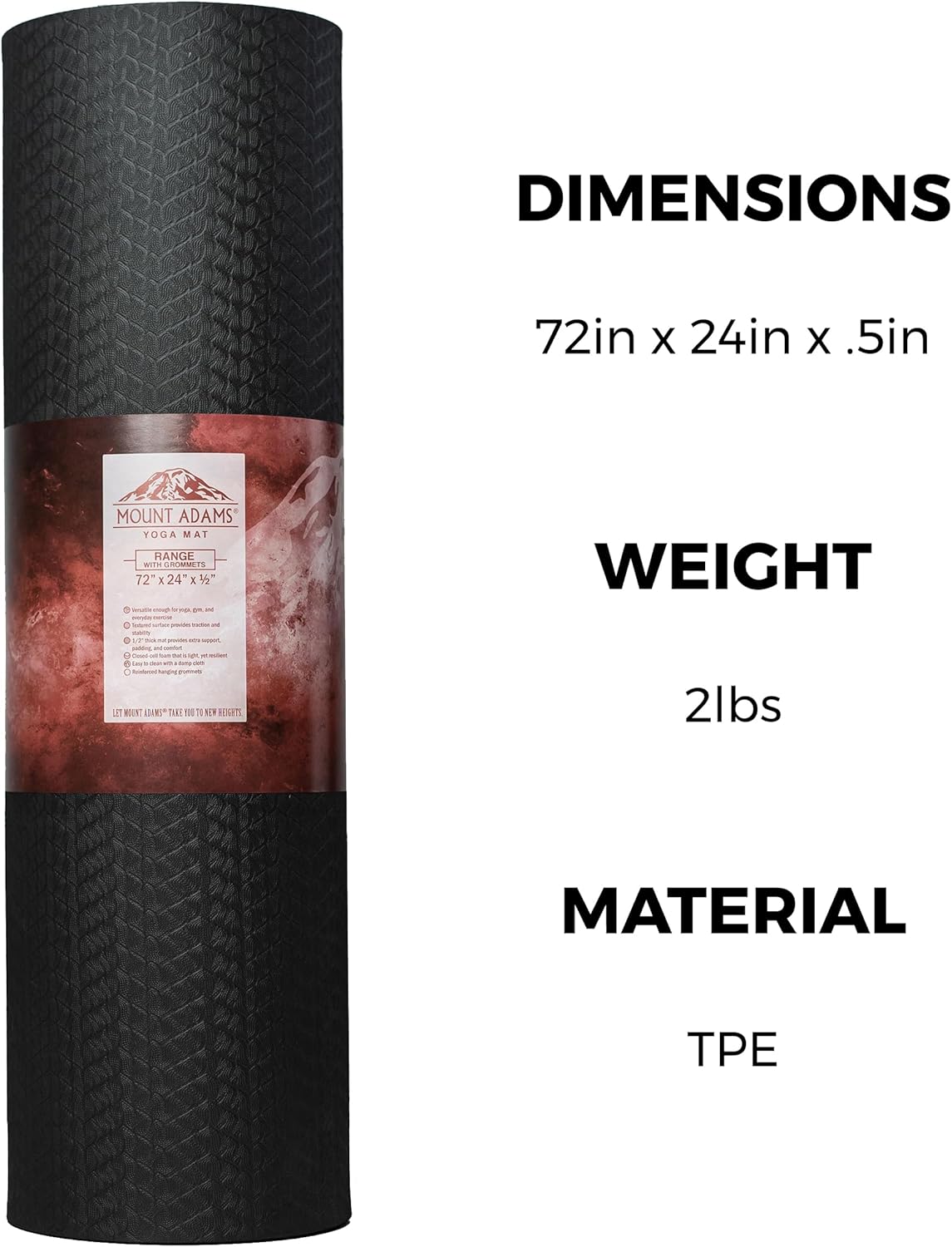 Mount Adams Range 1/2" Thick Exercise Mat (with OR without Grommets) - Ultra-Cushioned TPE, Soft & Supportive for Yoga, Stretching, Workouts - Slip-Resistant for Home, Gym, Studio - 72" x 24" x 13mm
