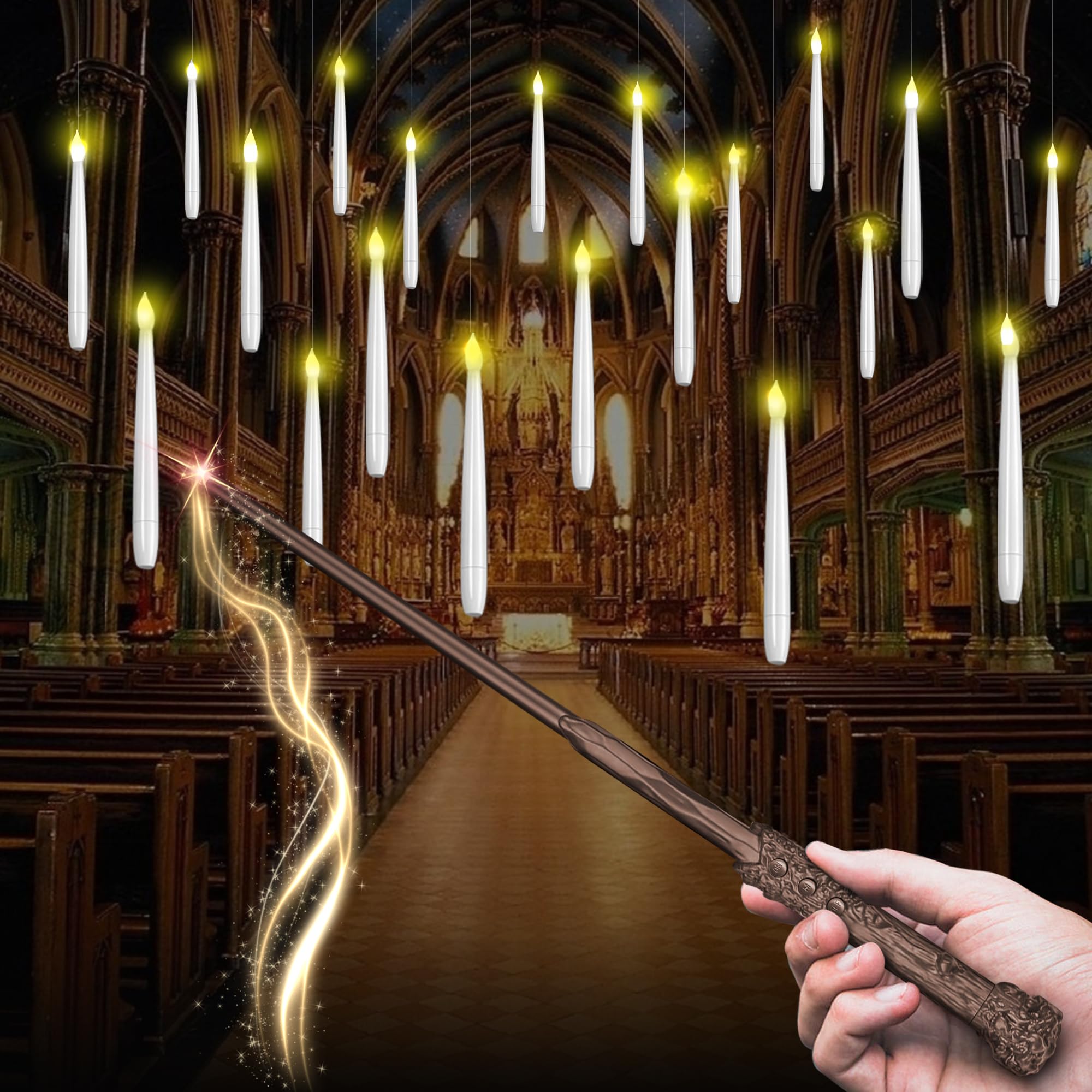 Velas flotantes, Velas LED sin llama con Varita Mágica de Control Remoto, Vela con Pilas para Fiestas Familiares Decoraciones Navideñas de Halloween (20 Pc)