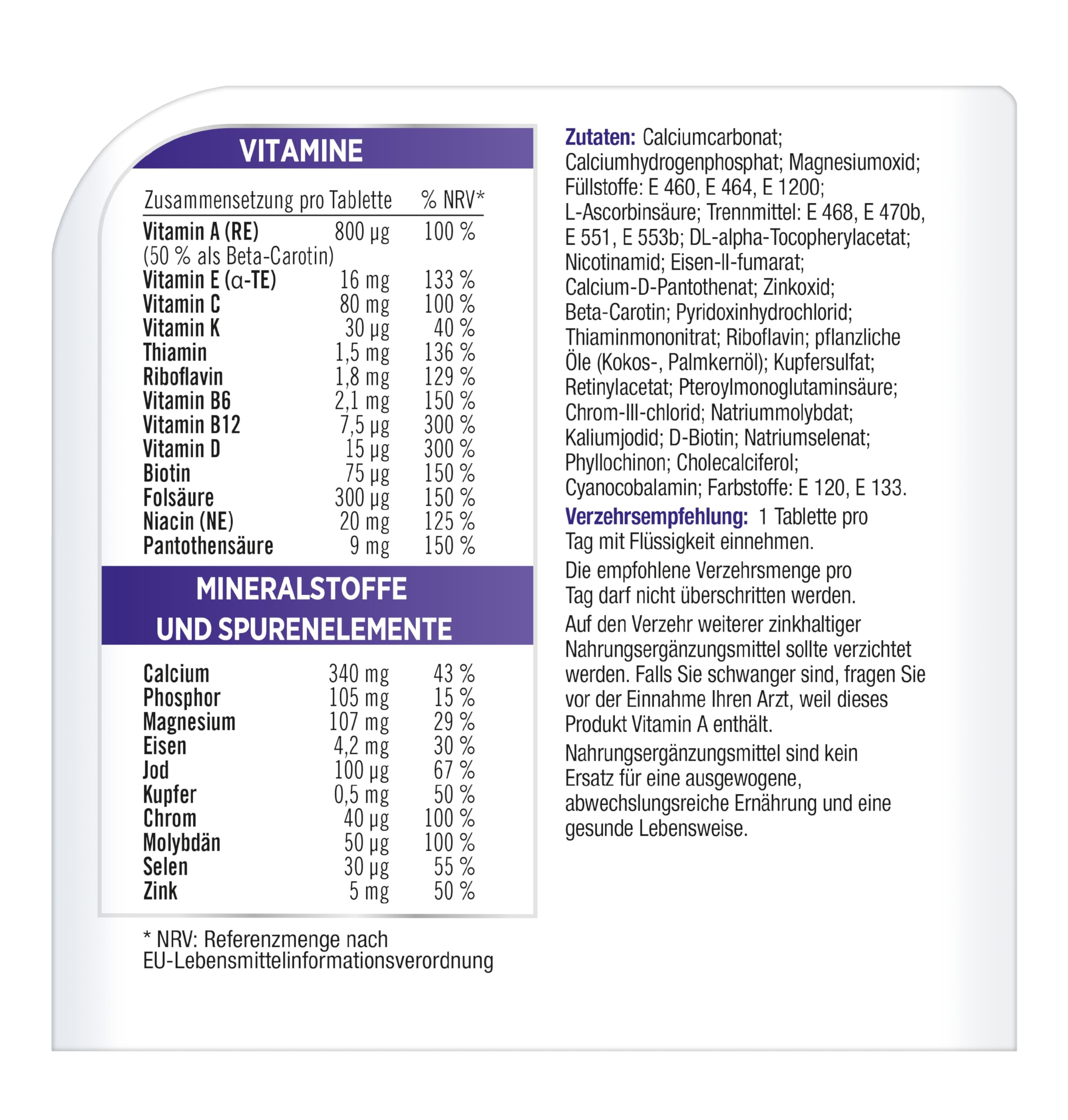 Multivitamin - Centrum Für Sie 50+ – Hochwertiges Nahrungsergänzungsmittel mit Mikronährstoffen – Speziell für Frauen ab 50 – Vitamine, Mineralstoffe, Spurenelemente - 1 x 60 Tabletten