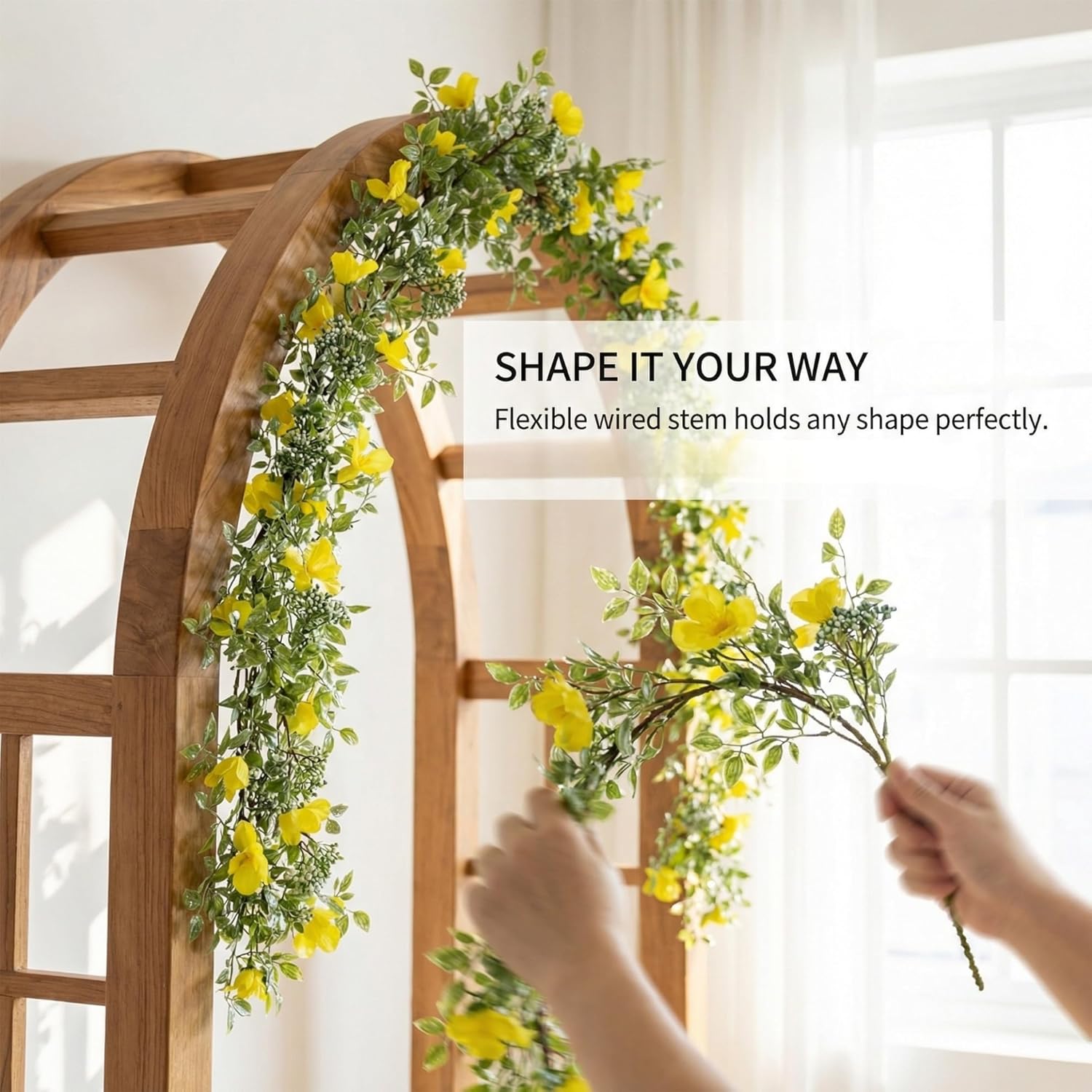 5 Ft Artificial Yellow Flower Garland, 60 Inch Spring Greenery Vine with Frosted Leaves & White Berries, Vibrant Floral Mantel Decor & Easter Table Centerpiece, Farmhouse Summer Home Accent
