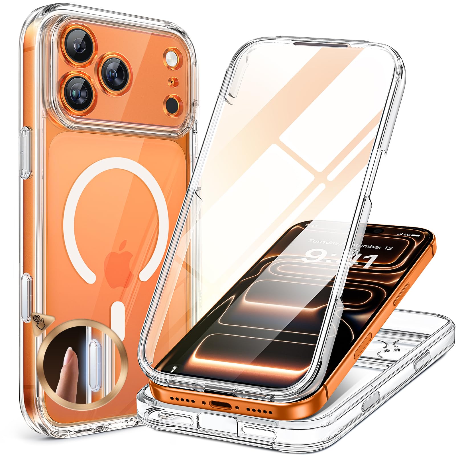 Miracase Magnetic Case for iPhone 17 Pro Max Case 6.9", [Camera Control Capture Button] Built-in Glass Screen Protector, Compatible with MagSafe, Full Body Bumper Clear Back Cover (Clear)