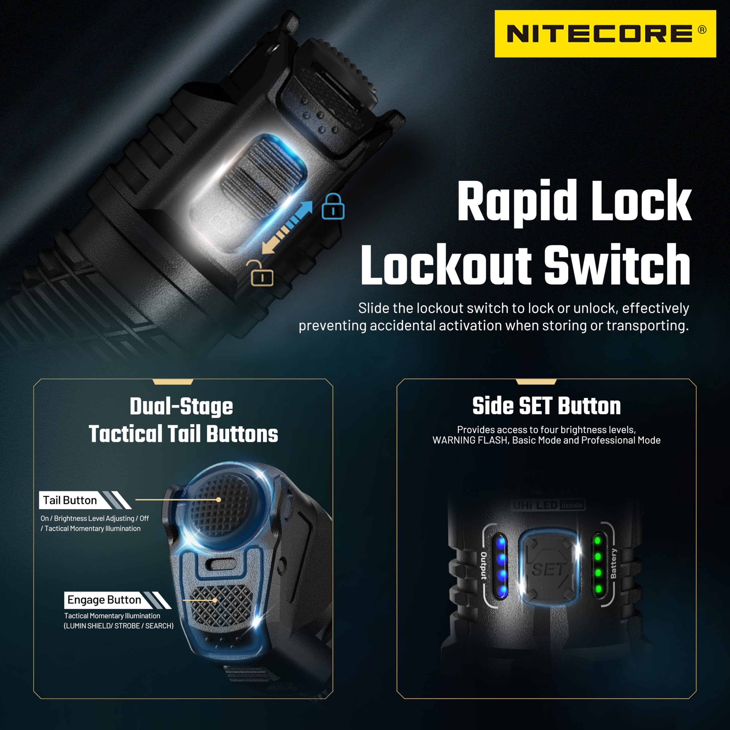 NITECORE P27iX Lampe de poche tactique personnalisable à faisceau variable