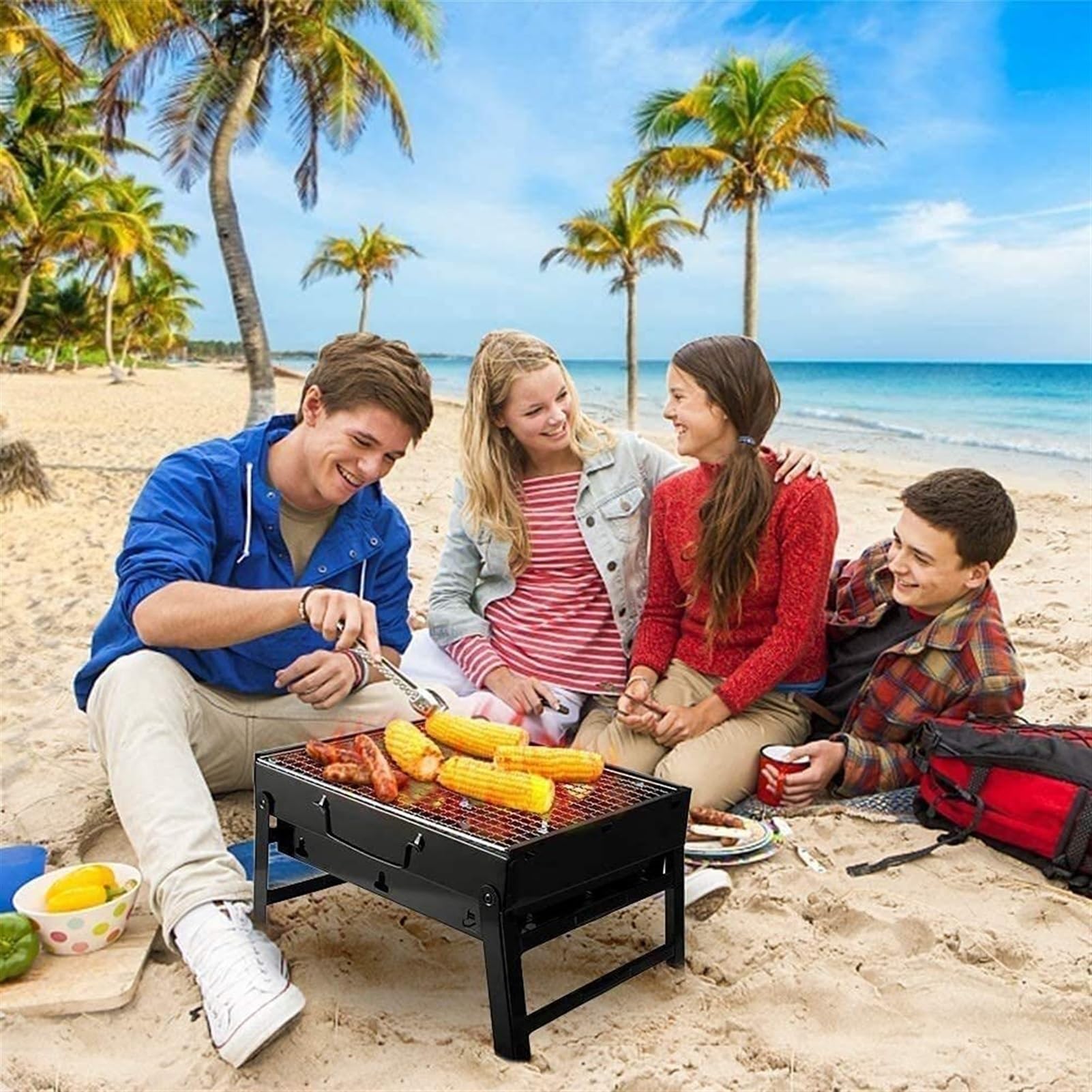 Barbecue d'extérieur au Charbon de Bois - Barbecue Portable - en Acier Inoxydable - Barbecue Pliable - Fumoir d'extérieur pour Pique-Nique, Jardin, terrasse, Camping, Voyage - 340 x 360 x 24