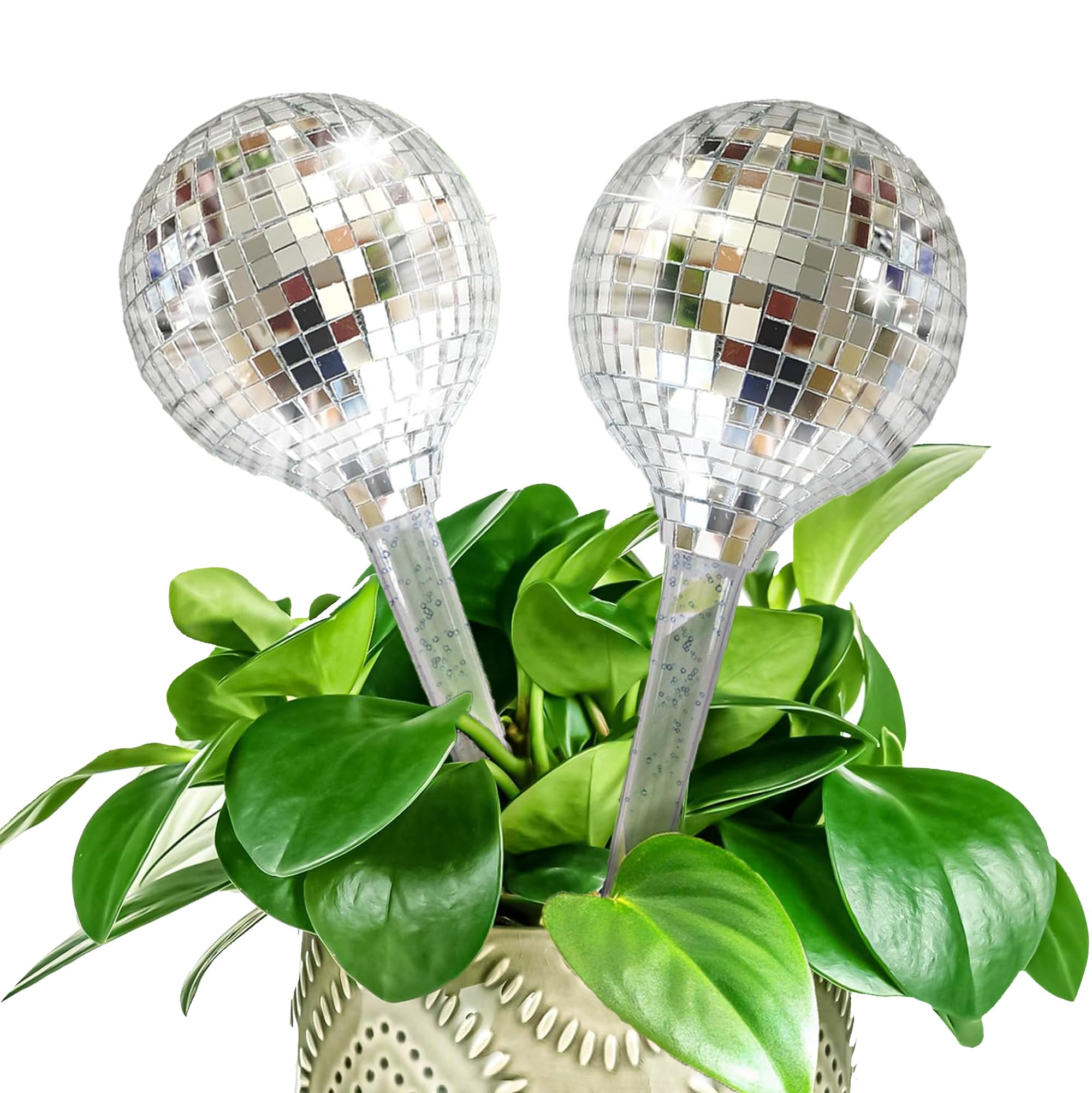 Set of 2 Plant Watering Globes with Disco Ball Decor,Self Watering Bulbs,Self Watering Planter Insert,Watering Spikes,Watering Stakes,Plant Waterer Self Watering Globes for Indoor Outdoor Plant