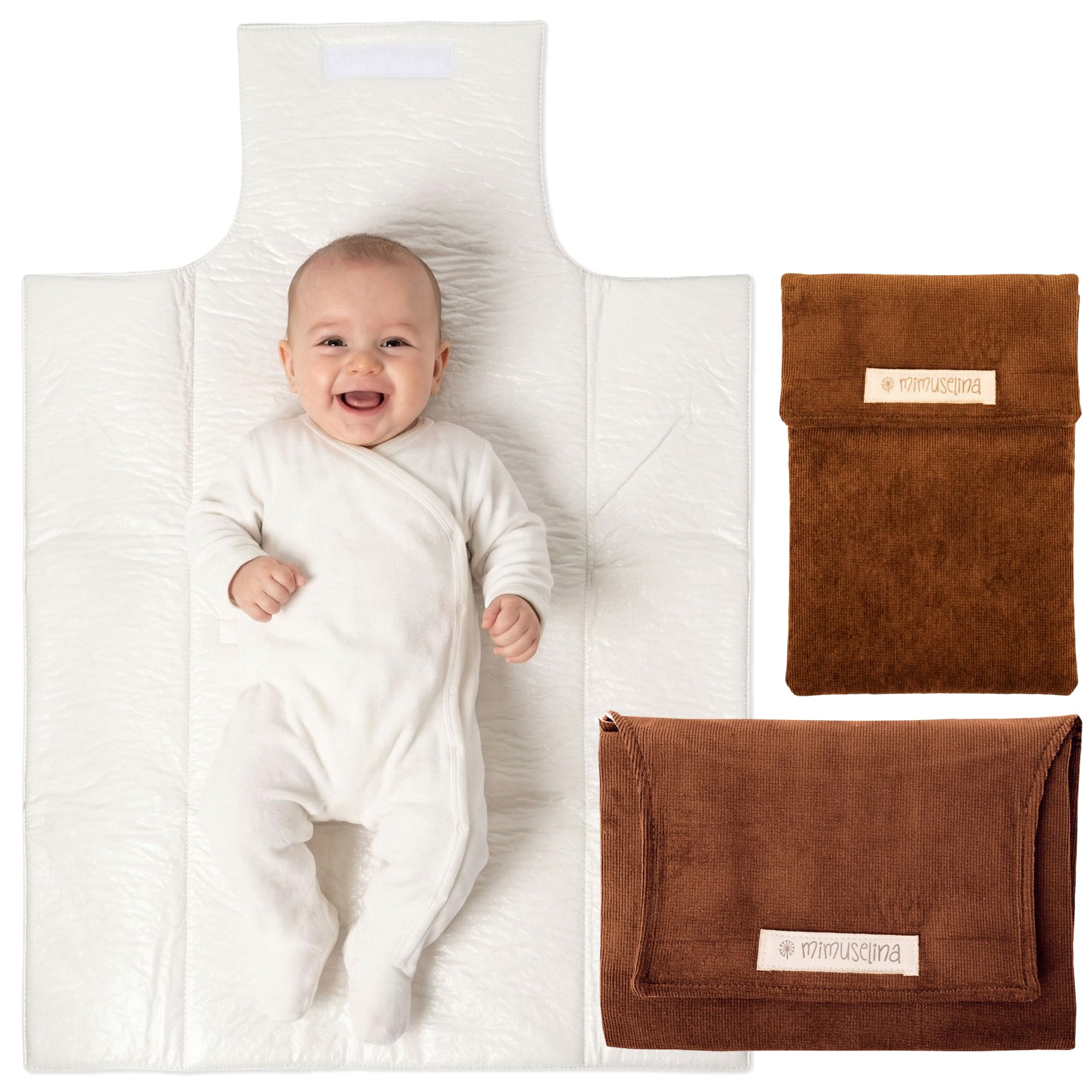 MIMUSELINA Wickelunterlage Unterwegs - Tragbare Wickelunterlage Wasserabweisend und Schmutzabweisend - Wickelauflage Unterwegs Gepolstert - Faltbare Wickelunterlage Washbare (Espresso, Pack)