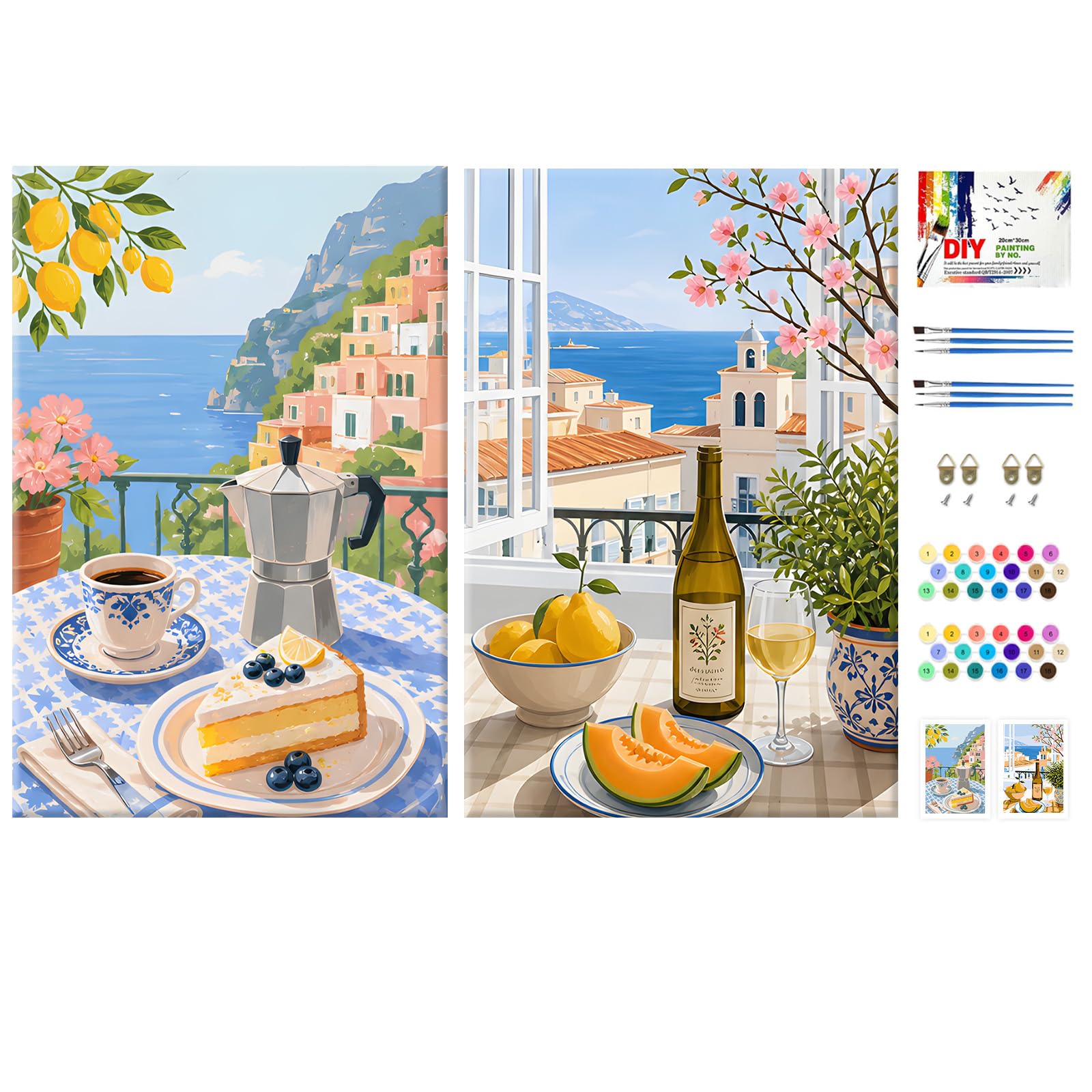 NEWENMO 2 Pack Sea View Paint by Numbers Kits Stretched Canvas for Adults