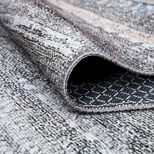 Miniatura 3 de Bloom Rugs Alfombra lavable antideslizante de 4 x 6 pies  GrisAzulRubor, alfombra abstracta moderna para sala de estar, dormitorio, comedor y