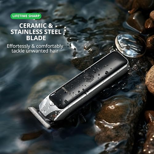 BarberBoss Rasoio portatile per barba e capelli, tagliacapelli professionale per uomo, ricaricabile via USB, luce rossa/verde, lama in acciaio inossidabile, QR-2090 - 2