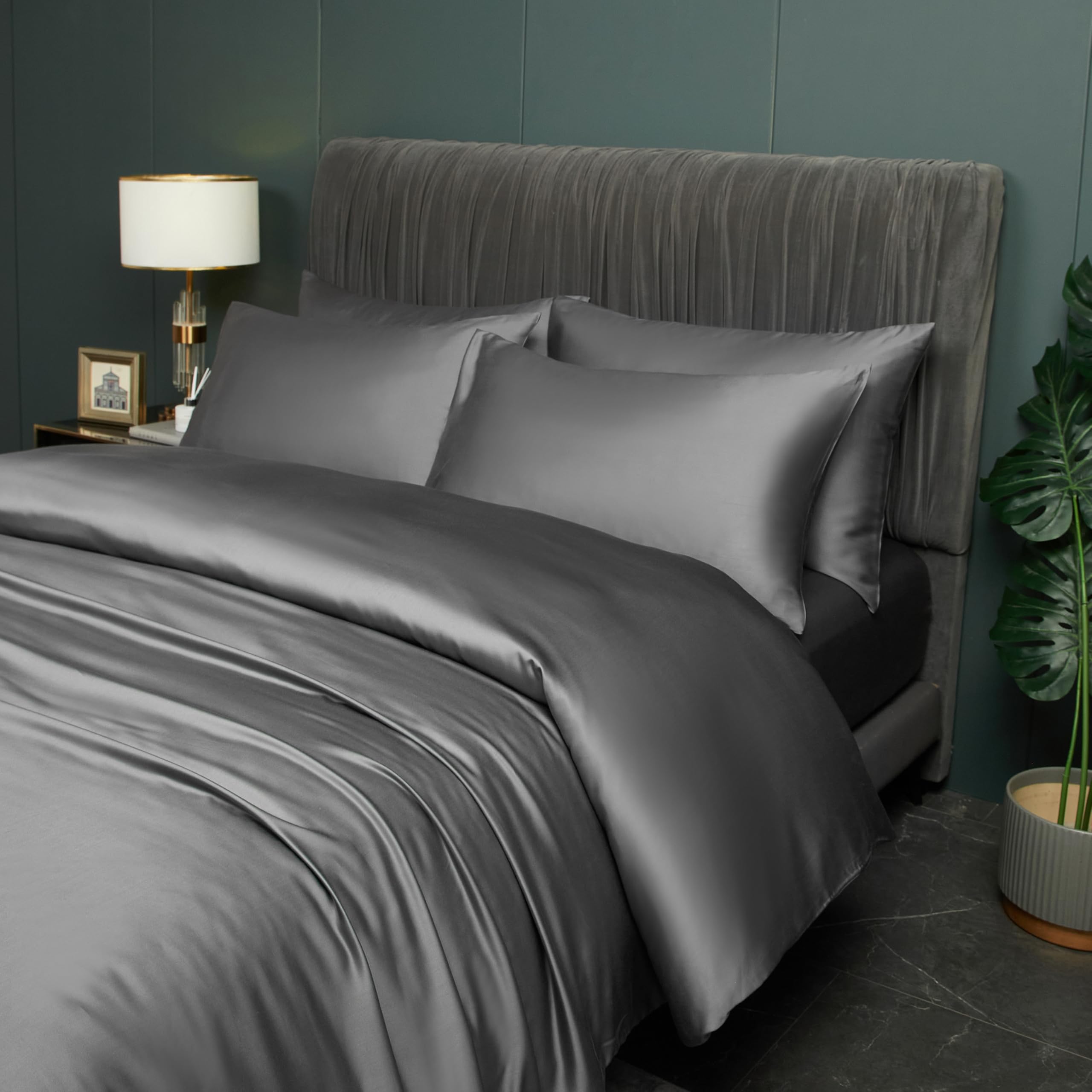 DXHOME Bamboe beddengoed, 135 x 200 cm, 4-delig, saliegroen, effen, glad, zomerbeddengoed, bamboevezel, dekbedovertrek, luxe, lyocell, verkoelende dekbedovertrekken met ritssluiting en 2 kussenslopen