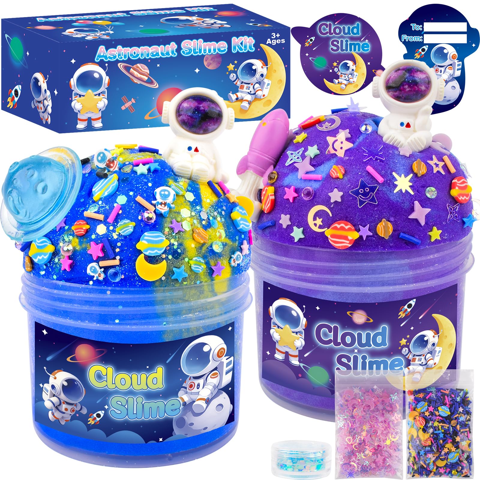 2 Pack Galaxy Cloud Slime Kit - Non-Sticky Putty for Kids, Sensory Play Set
