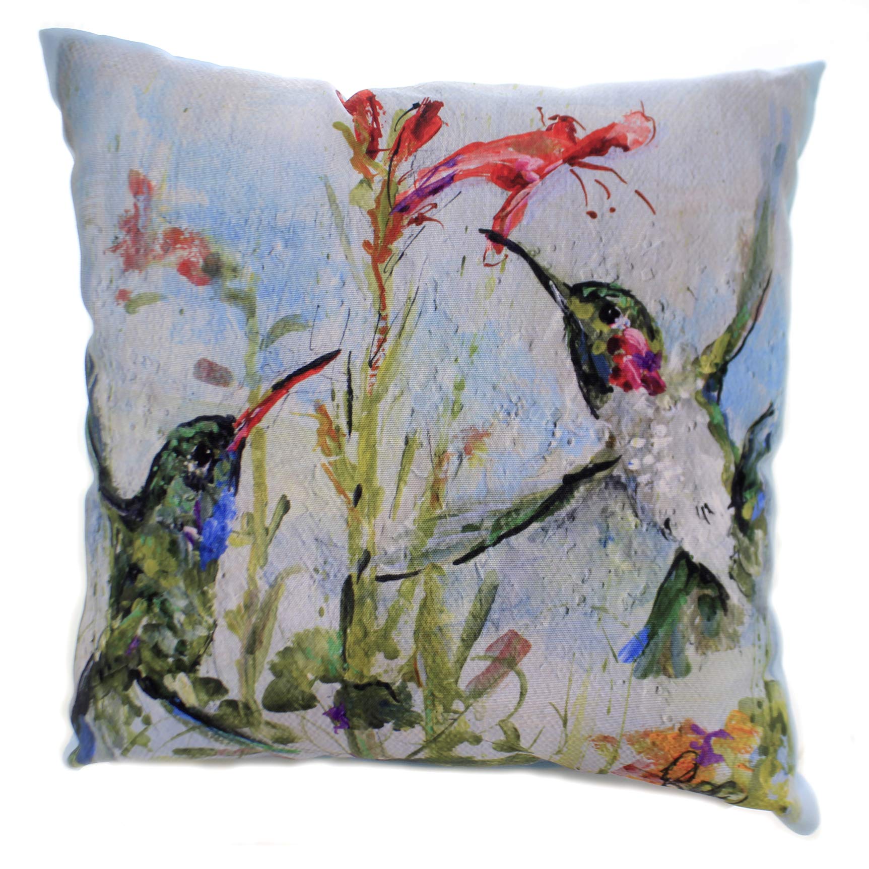 Home Decor Two Hummingbirds Pillow Polyester Climaweave Indoor Outdoor Sl2hmb