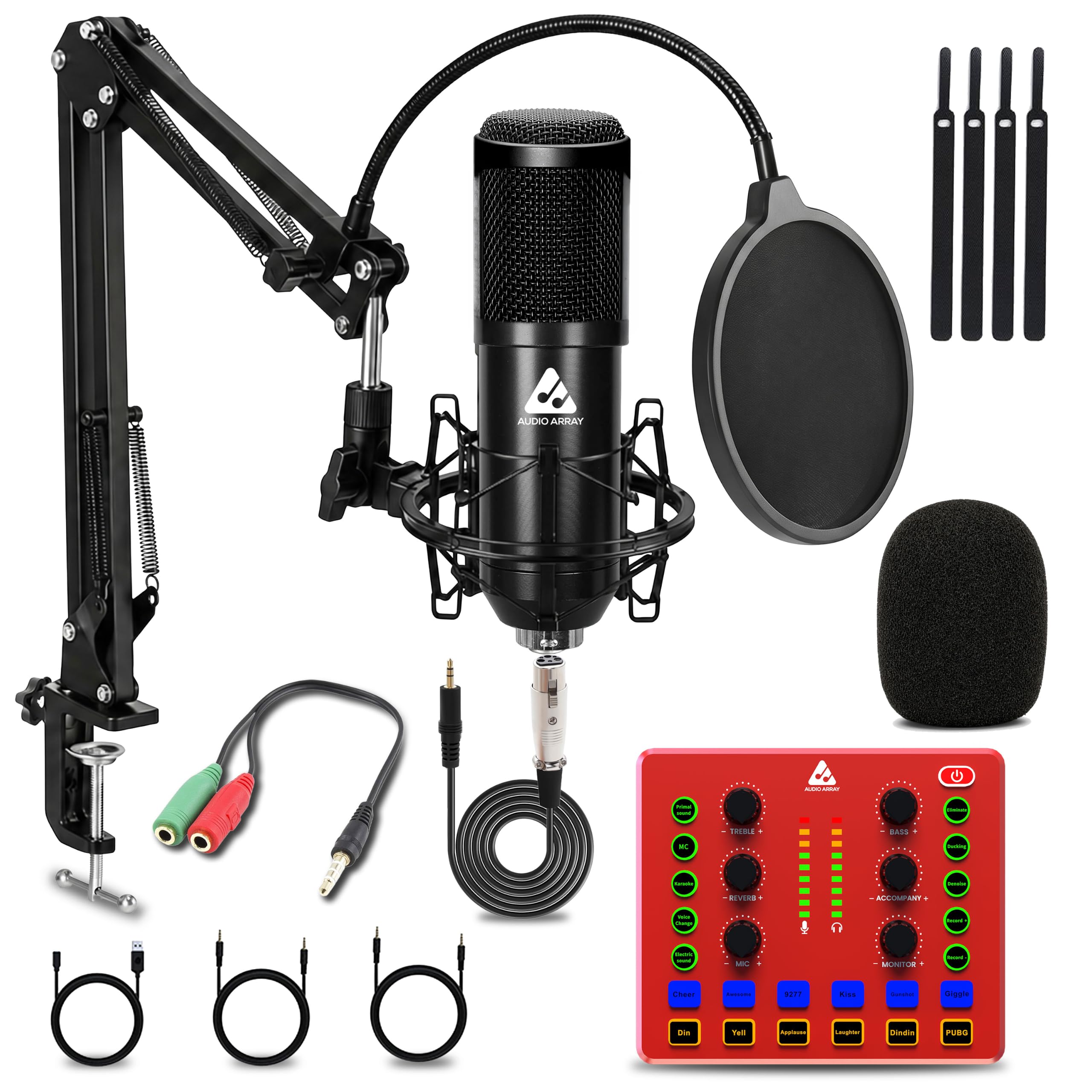 audio array all in 1 pro bundle | condenser mic with usb bluetooth soundcard mixer | complete setup for streaming, podcasting, gaming, singing & home studio recording