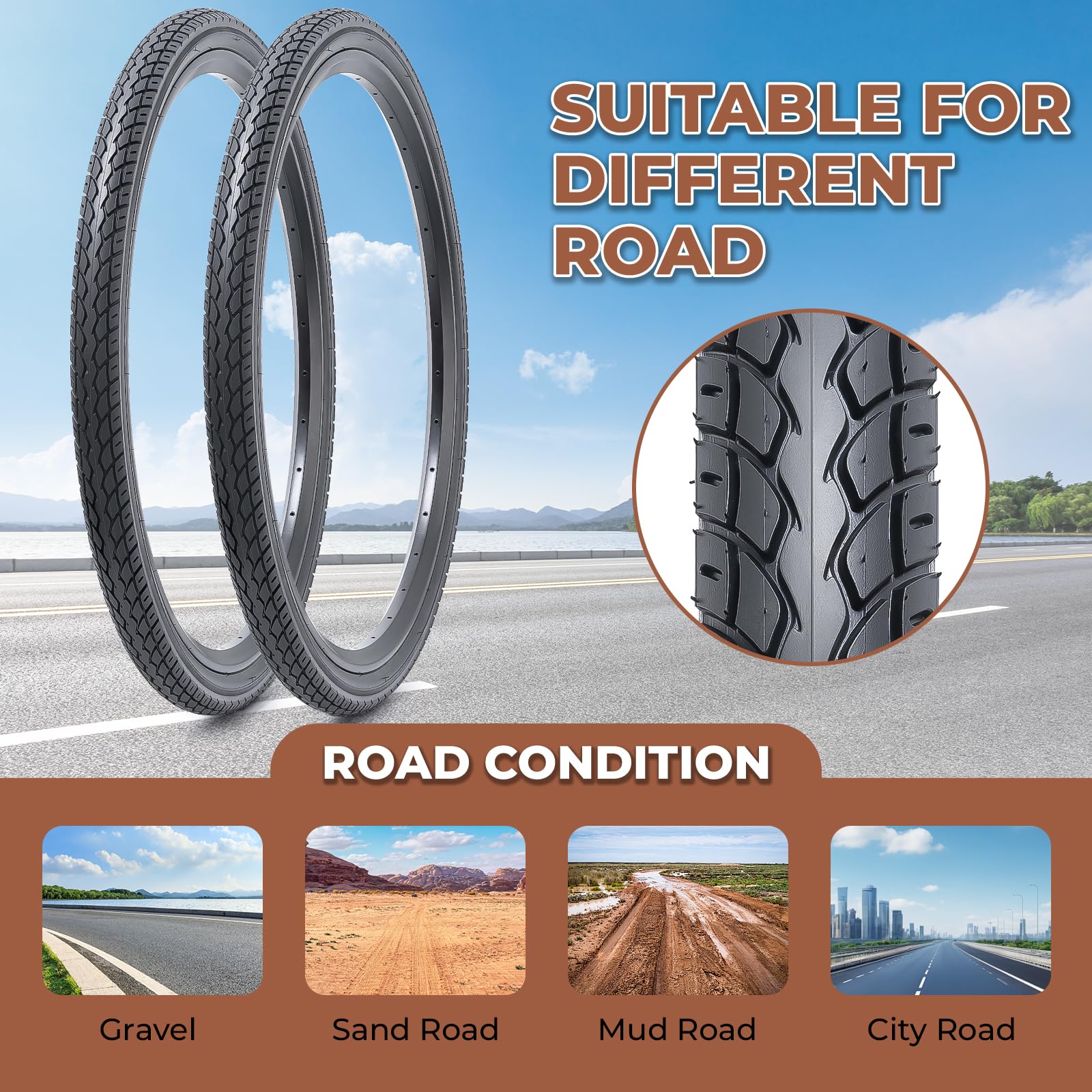 2 pezzi, 26x1.50 pneumatici per bici, durevole pieghevole 26 pollici 40-559 26 x 1.50 pneumatici per biciclette da strada, Pneumatici di ricambio per bici da strada Cruiser, Copertoncino