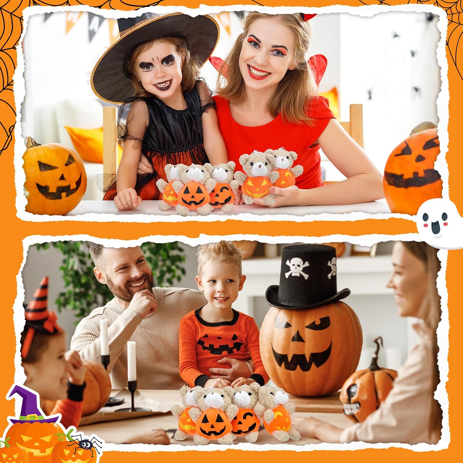 Hiboom 24 Set Halloween Mini Plush Stuffed Bear Gift Set 4 Inch Animal Bear in Pumpkin Soft Doll Classroom Exchange Keychain Gifts for Halloween Birthday Party Favors