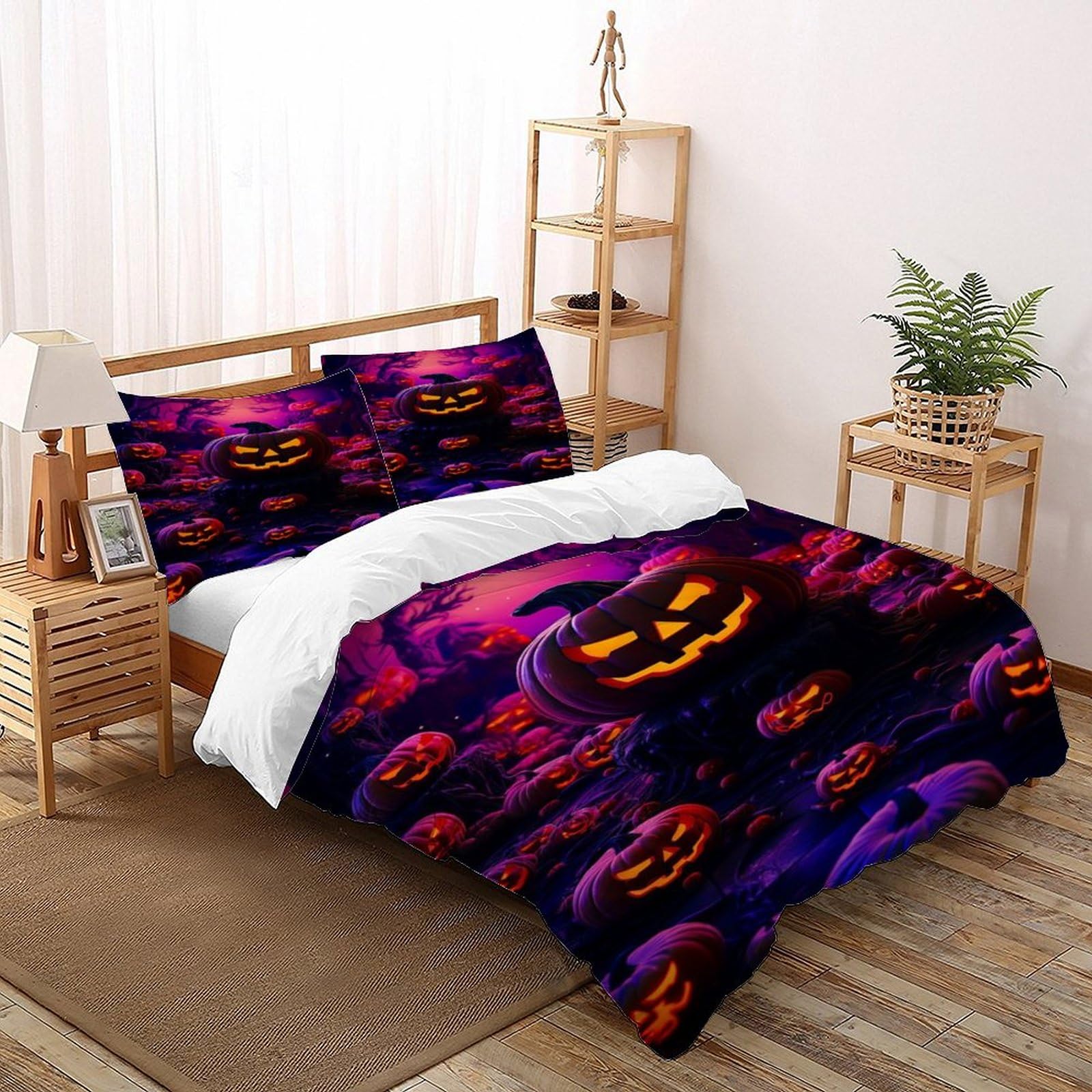 Halloween Theme Bedding Set for Ultra Soft Reversible Pumpkin Head Duvet Cover Set 3 Piece Teenage Boys -2 with Pillowcases, Double（200x200cm）