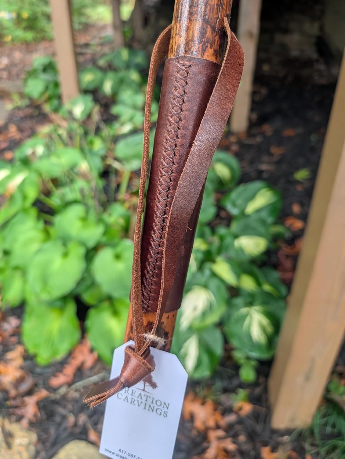 Leather Handled, Leather Grip, Hickory Walking Stick, Hiking Stick Made in The USA