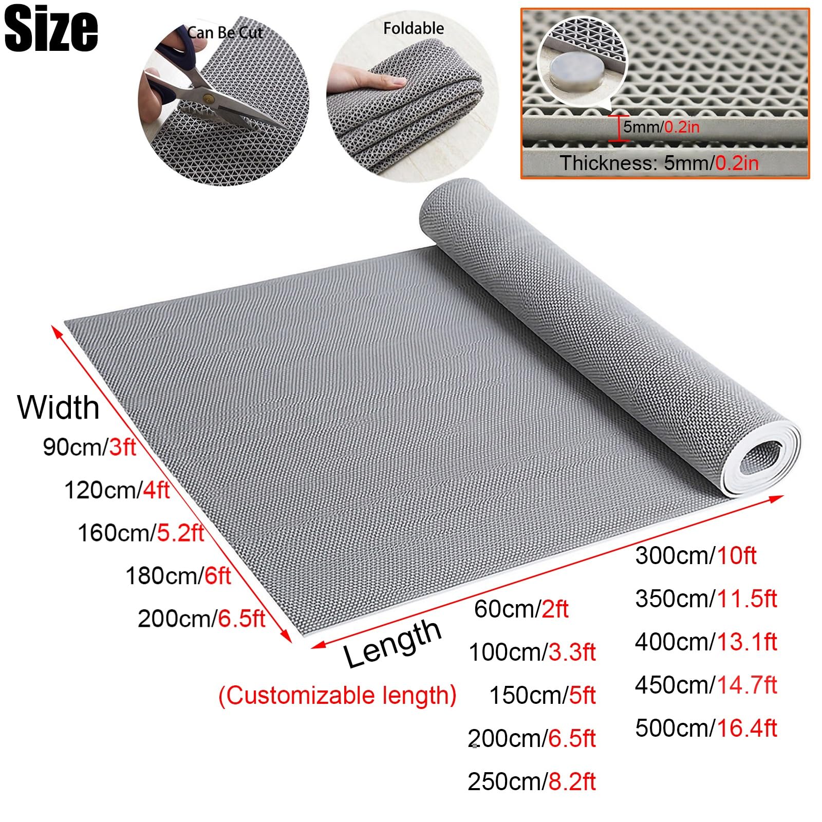 0,2 Zoll Dickes PVC, kommerzielle wasserdichte Drainage Bodenmatte, rutschfeste Netz Hohltürmatte, für Badezimmer, Restaurant, Nassbereiche im Innen und Außenbereich (Farbe: Grau, Größe: 180 cm x 0,2 Zoll Dickes PVC, kommerzielle wasserdichte Drainage Bodenmatte, rutschfeste Netz Hohltürmatte, für Badezimmer, Restaurant, Nassbereiche im Innen und Außenbereich (Farbe: Grau, Größe: 180 cm x