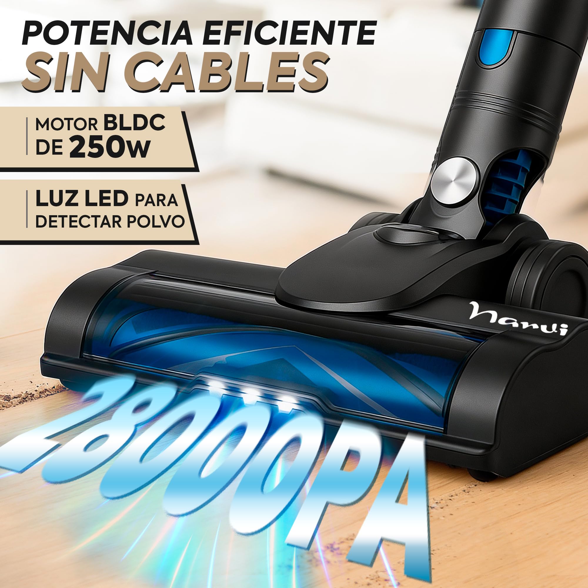 NARVI Aspiradora sin Cable 250W Aspiradora de Mano 20KPA | 6 en 1 Inalámbrica 40 min autonomía, batería extraíble, Cepillo entienredo, filtro HEPA, Ideal para Pelo de Mascotas y Hogar