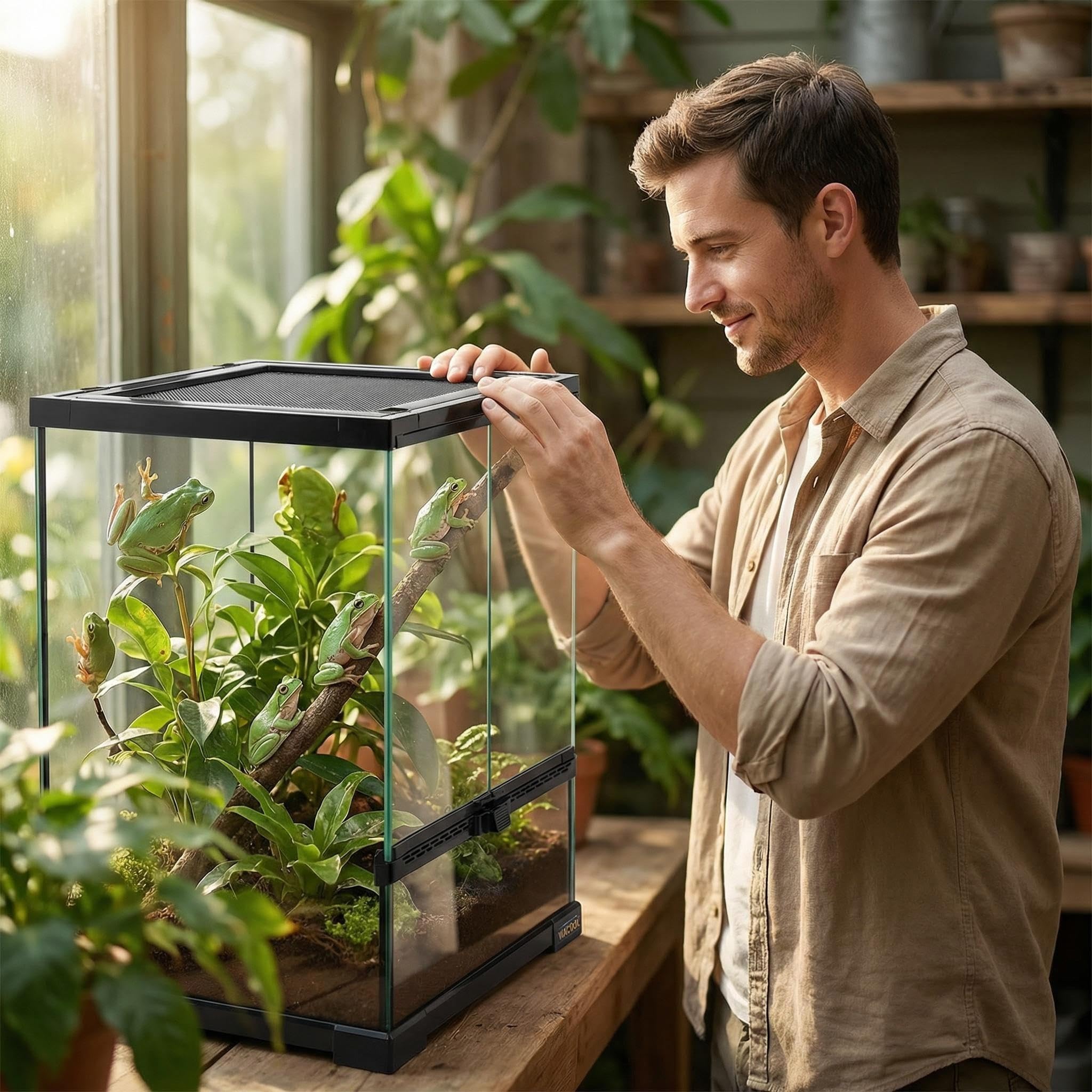 Terrario verticale in vetro per rettili da 30,5 x 30,5 x 45,7 cm, con porta frontale apribile e ventilazione superiore per gechi, serpenti, rane, camaleonte