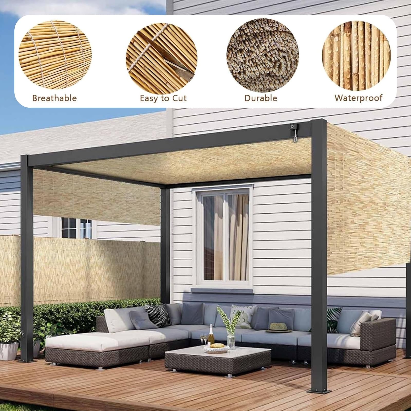 Bambusowa mata ogrodzeniowa na balkon na zewnątrz osłona przeciwsłoneczna ekran ogrodowy 70 x 400 cm dostępne wysokości 50-180 cm bambusowy panel prywatności