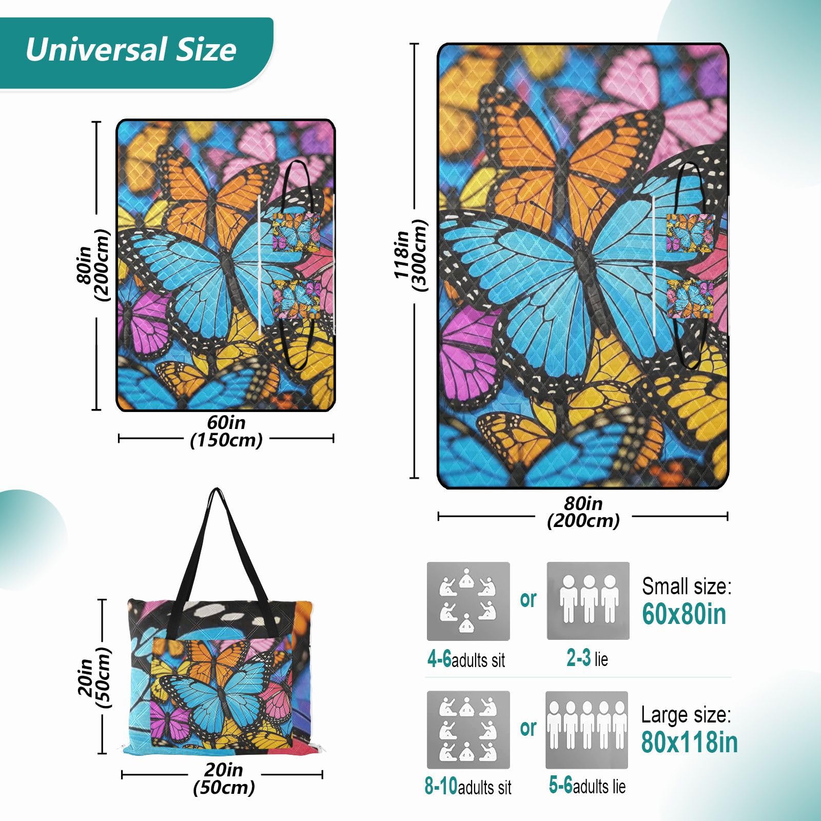 Carino Cartoon Insetto Farfalla Colorato Impermeabile Picnic Coperte Grande Picnic Accessori Picnic All'aperto per Outdoorsy Persone Regali di Primavera Manta para la Playa